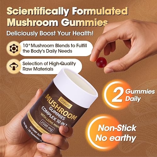 Miniatura 7 de Gomitas de hongos con melena de león - Reishi, Chaga, Cordyceps - Envueltas individualmente - Suplemento complejo de hongos para adultos - 60