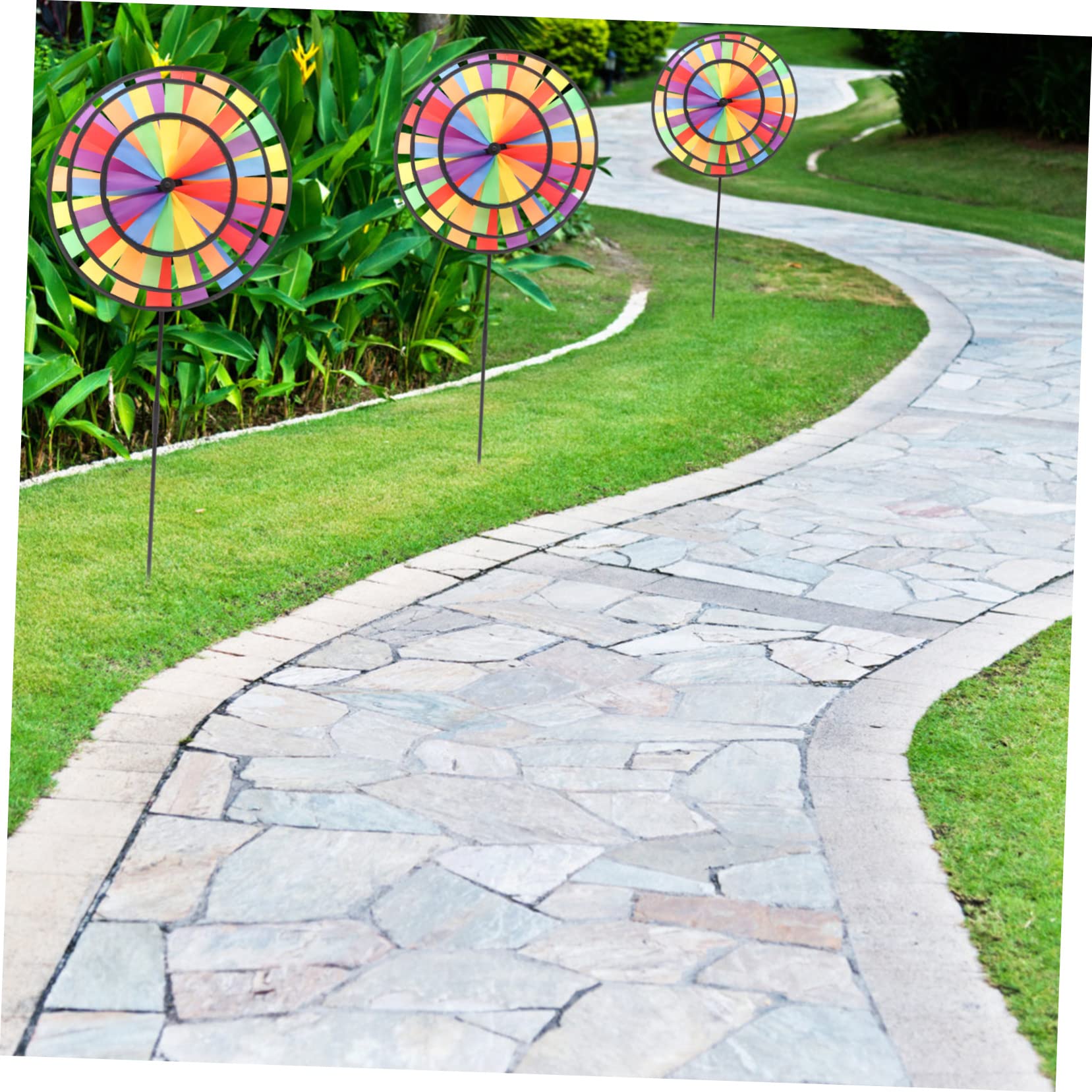 HANABASS Large Layer Rainbow Windmill Boys and Girls Outdoor Play Toy Wind Spinner Garden Pinwheels Wind Spinners