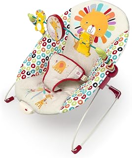 Bright Starts Playful Pinwheels Baby Bouncer - Portable Vibrating Infant Seat with Removable Toys, 0-6 Months up to 20 lbs
