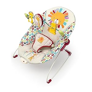 Bright Starts hamaca portátil para bebés, asiento infantil con vibraciones relajantes y barra de juguetes extraíble, 0-6 meses (Playful Pinwheels)