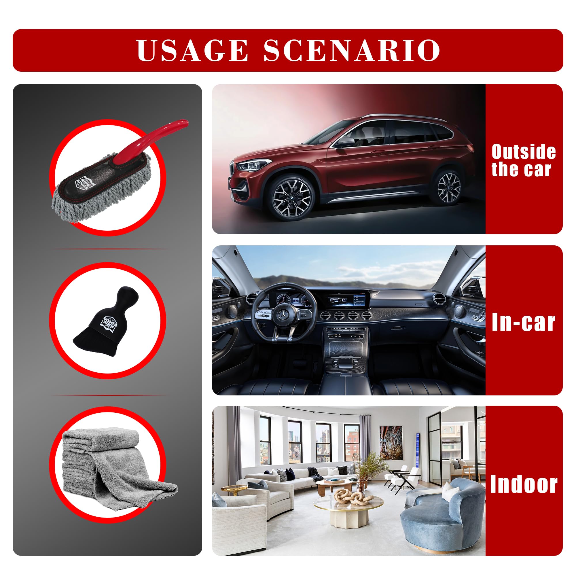 Detaillierungs-Set, Reinigungszubehör (3 Packungen), Auto-Staubwedel, Innen-Reinigungsbürste, Mikrofaser-Handtücher, Detaillierungswerkzeuge