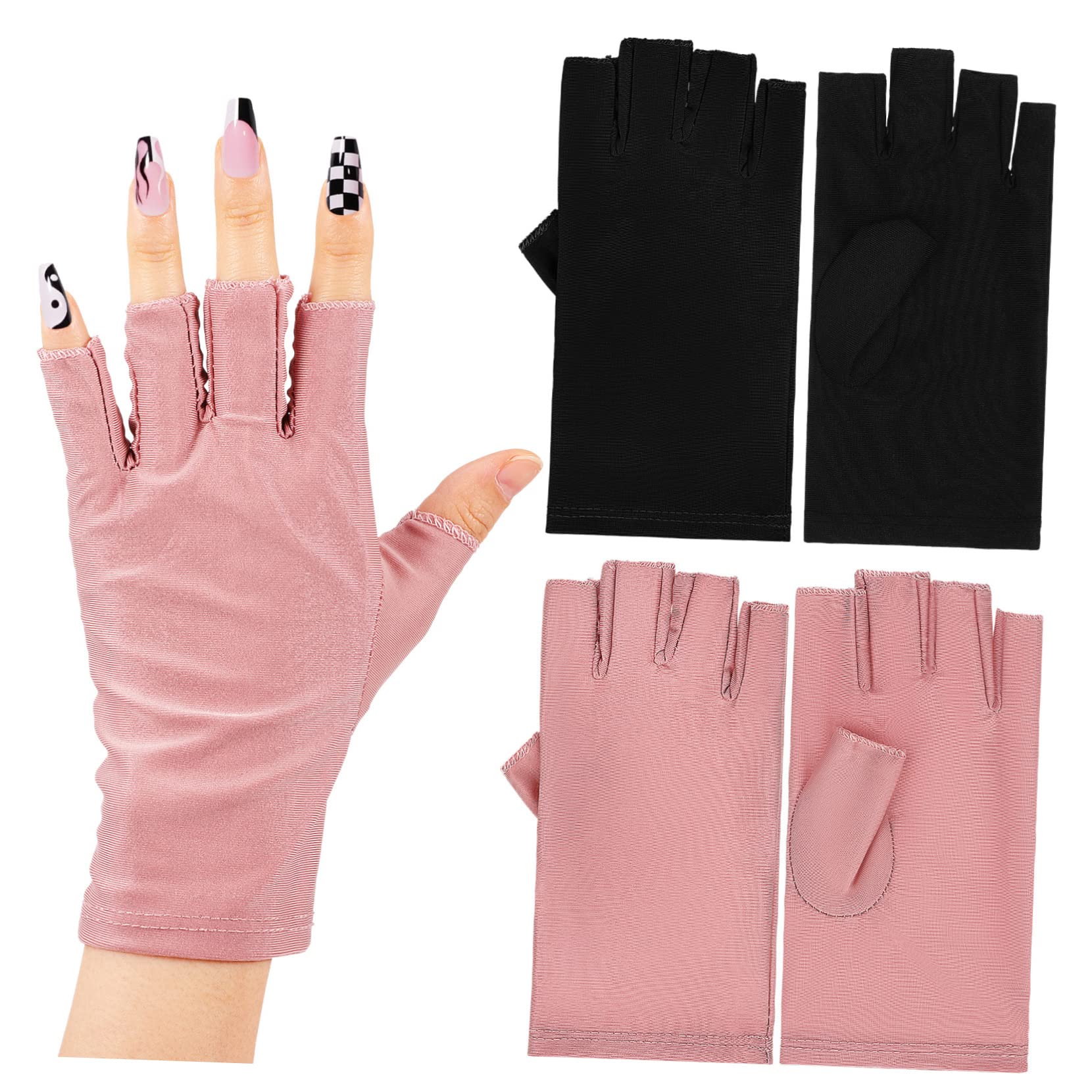 WOFASHPURET 2Pairs UV Protection Fingerless Gloves for Gel Manicures Nail Gloves for Women Comfortable and Practical for Daily Use Driving and Cycling