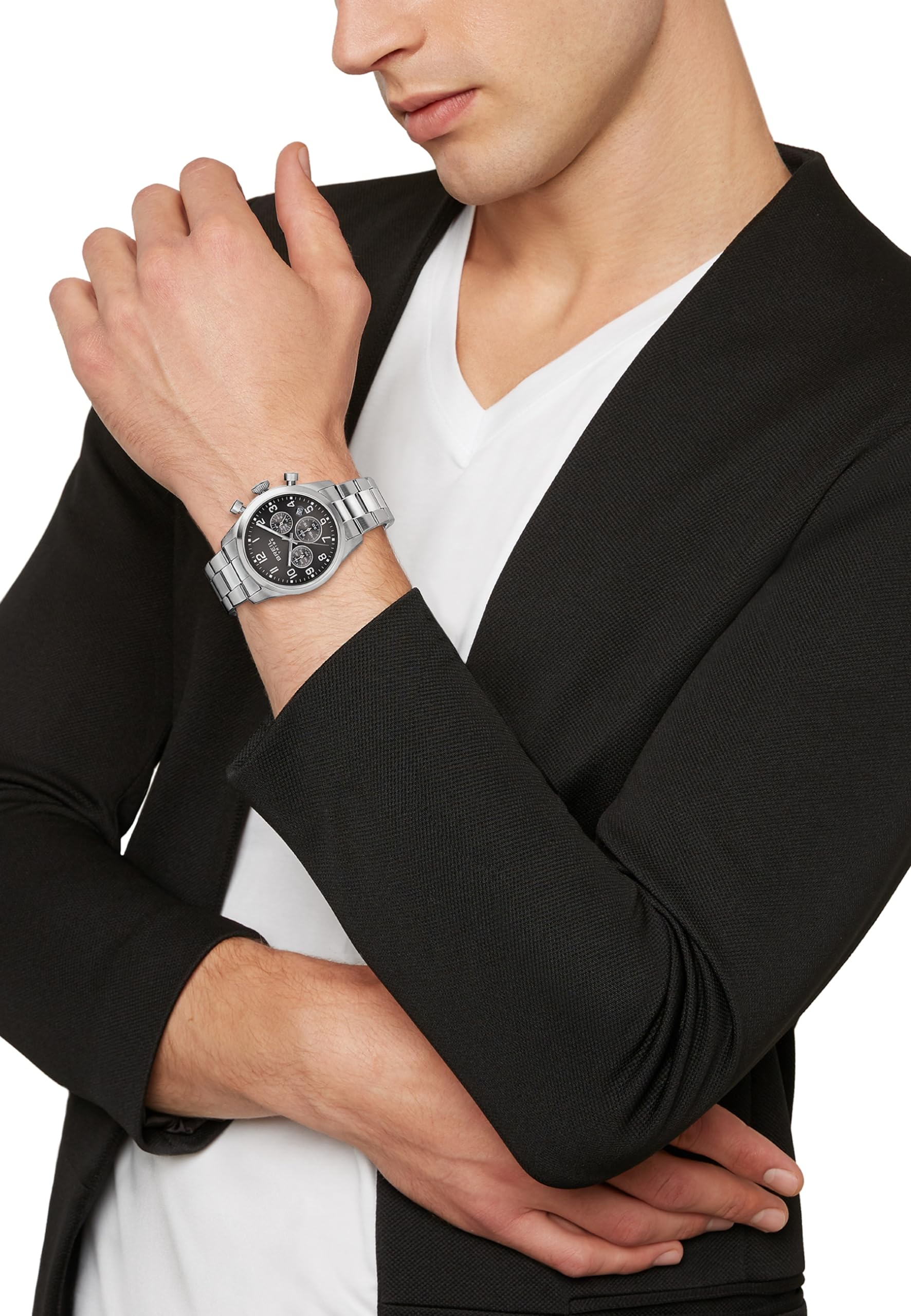 Breil, Collezione Classic Elegance, Orologio Uomo, Cronografo in Acciaio, Quadrante Gun con Effetto Sun Ray, Resistente all'Acqua, Lunghezza Cinturino Regolabile 15.5-21 cm, Silver