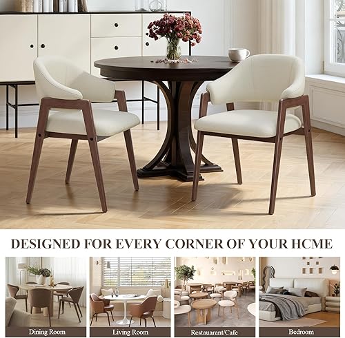 Miniatura 7 de Juego de 2 sillas de comedor de madera, sillas de comedor tapizadas de tela moderna, sillas auxiliares de cocina, silla de cena de granja con