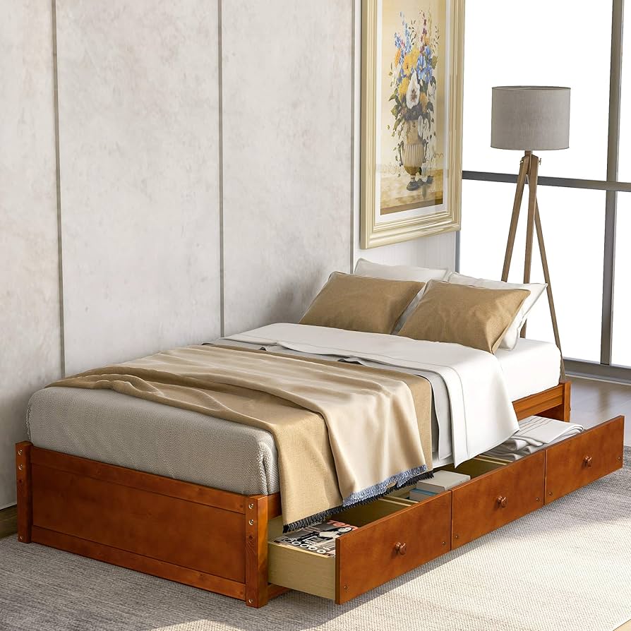 Amazon.com: Twin Storage Bed with 3 Drawers,Solid Wood
