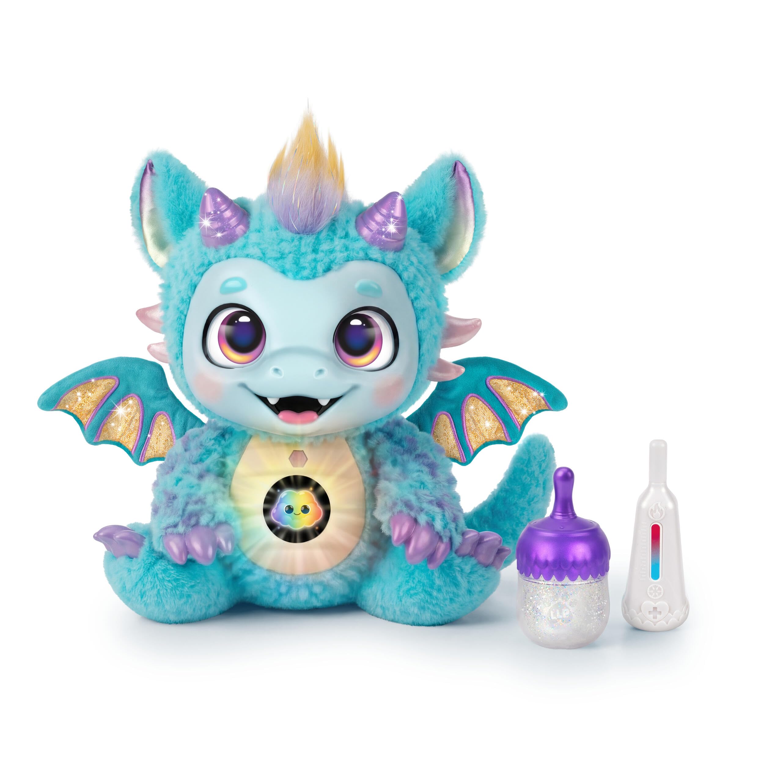 Little Live Pets My Magical Dragon - Skye, Interactive Plush with 60+ Sounds & Reactions, 26.8cm Tall, Magical Digital Belly Screen, 5 Ways To Play, Nurture with Accessories, Great For Ages 4+
