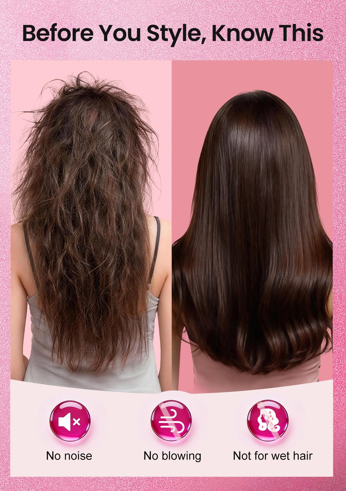 Pink Infrared Thermal Hair Styling Brush with Ionic Ceramic Heating