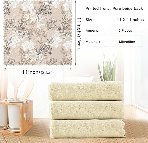 Miniatura 4 de linqin White Beige Peonies 6 Pack Fast Drying Towels for Drying Dishes Decor Quality Microfiber Drying Towels for Car Detailing Reusable for