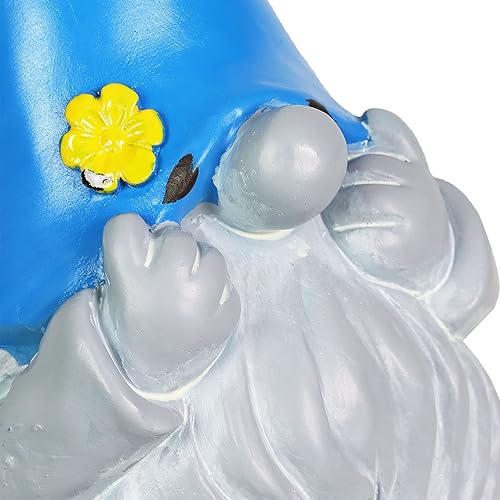 Miniatura 6 de Exhart Gnomo de jardín, escultura solar de estatua de jardín con acabado de piedra gris, 3 luces LED, decoración de césped y patio al aire libre,