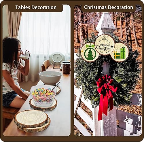 Miniatura 7 de Paquete de 6 rebanadas de madera sin terminar, círculo redondo de madera de 6.3 a 7 pulgadas con corteza de árbol, centros de mesa grandes de madera