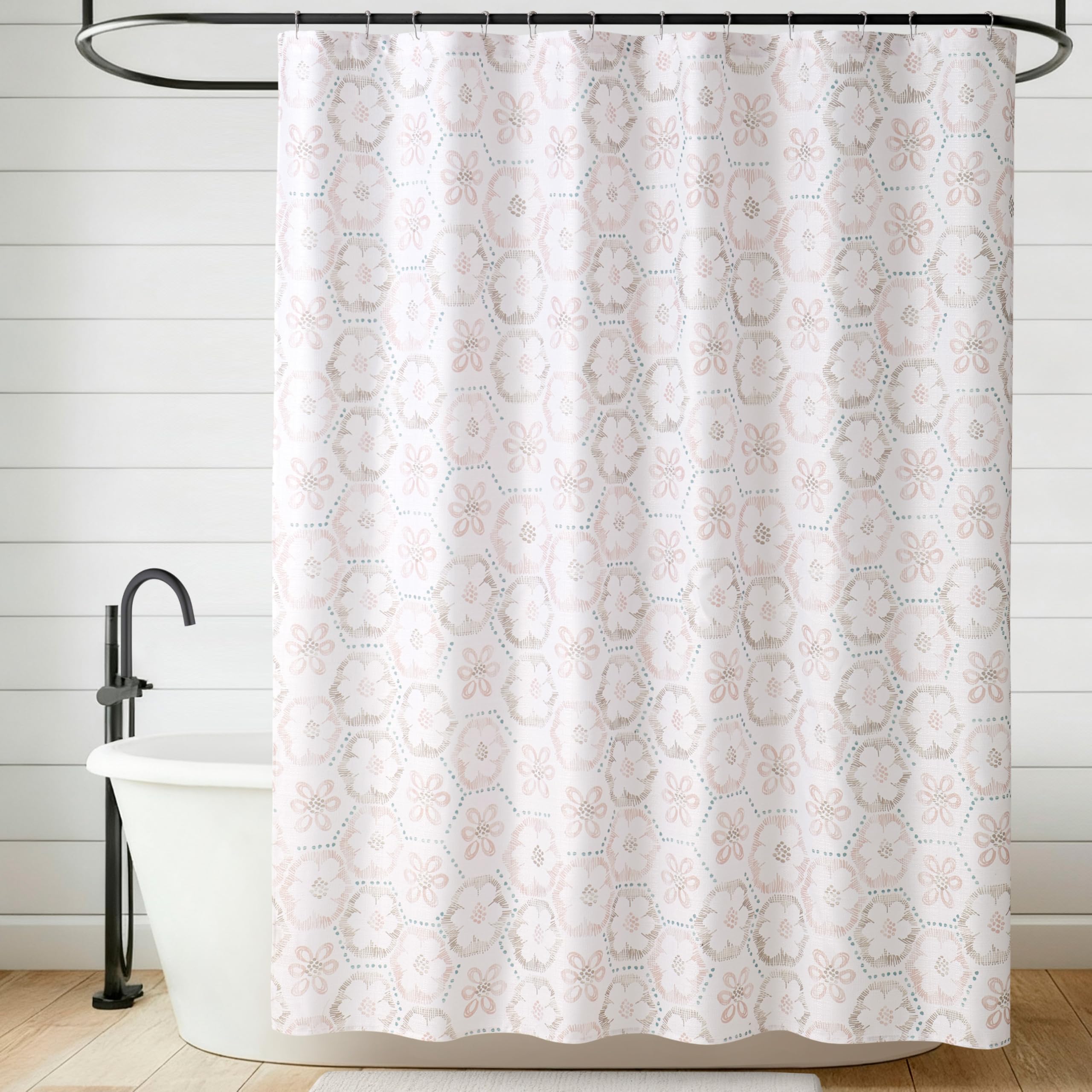 Jessica Simpson Fabric Shower Curtain, Daisy Squares Taupe, 70"x72"