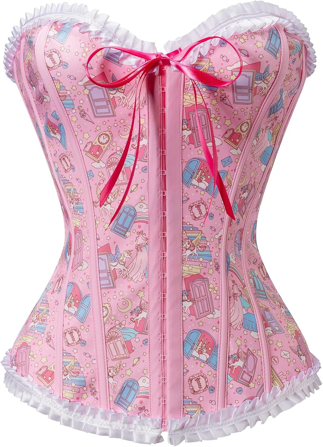 Littleforbig Women's Lace Up Boned Overbust Corset Bustier Bodyshaper Top - Unicorn Dreams Pattern: Clothing, Shoes & Jewelry
