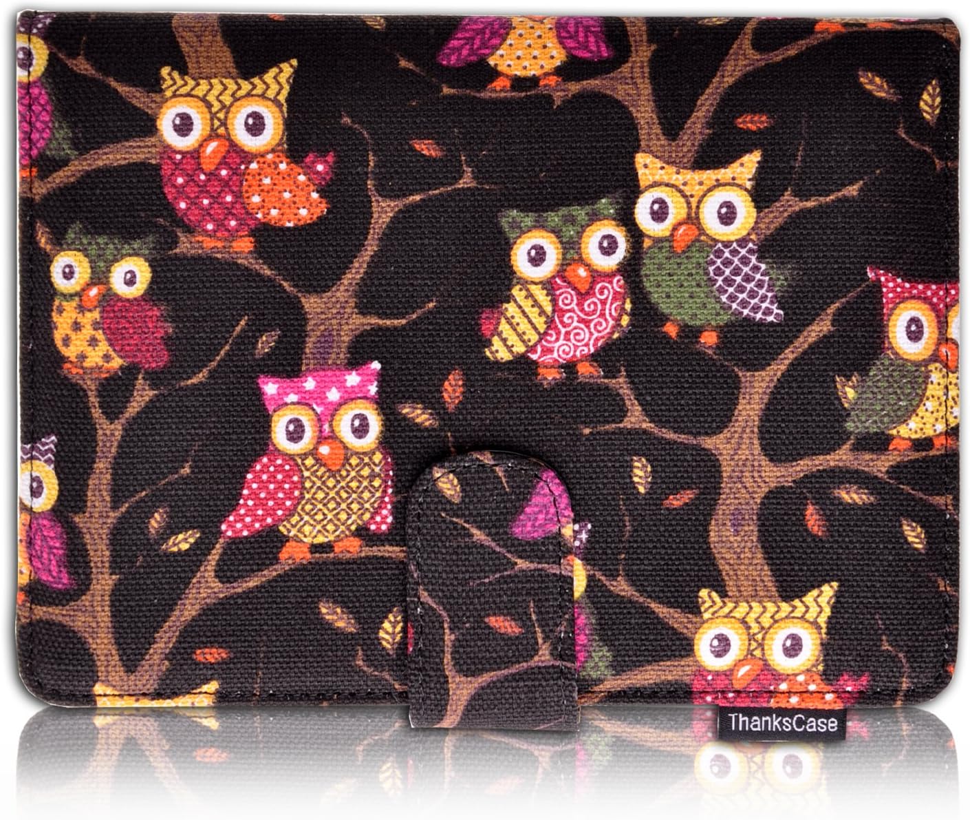 Thankscase Case Compatible with Kindle Voyage,Protective Beige Owl Canvas Fabric Case Cover for Kindle Voyage (2014 Release) with Stand Feature Only for Kindle Voyage(Black Owls).