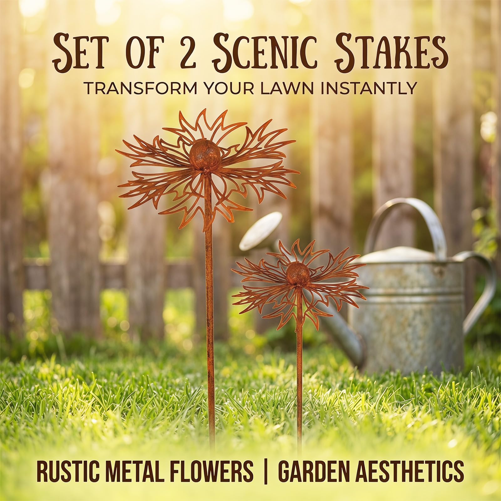 Set di 2 decorazioni da giardino in ruggine, margherite, decorazione in metallo per vasi, decorazione primaverile, estate, autunno, balcone, terrazza, aiuola