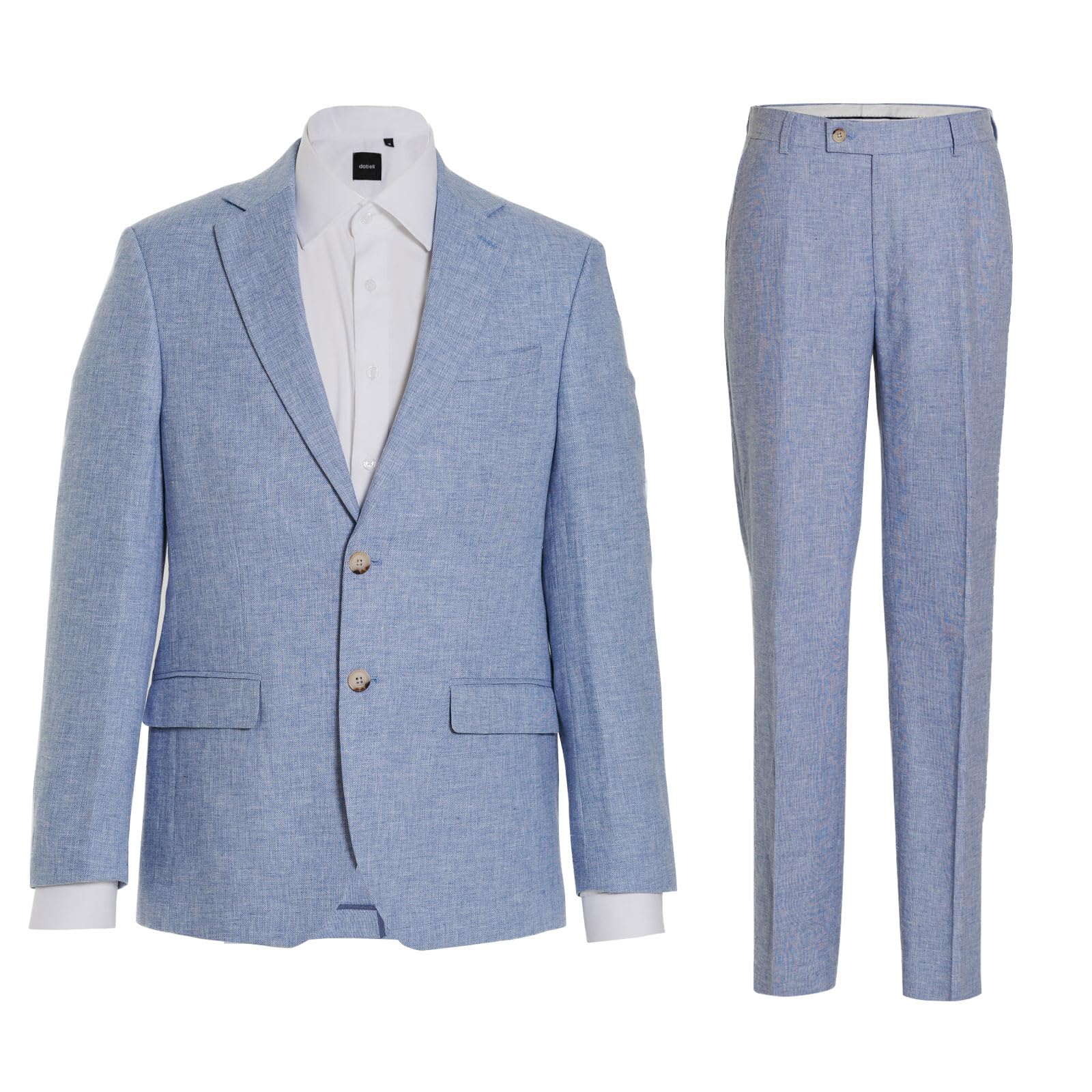 Dobell Mens Light Blue 2 Piece Suit Regular Fit Lightweight Linen Cotton Blend (46R Jacket with 40R Trousers)