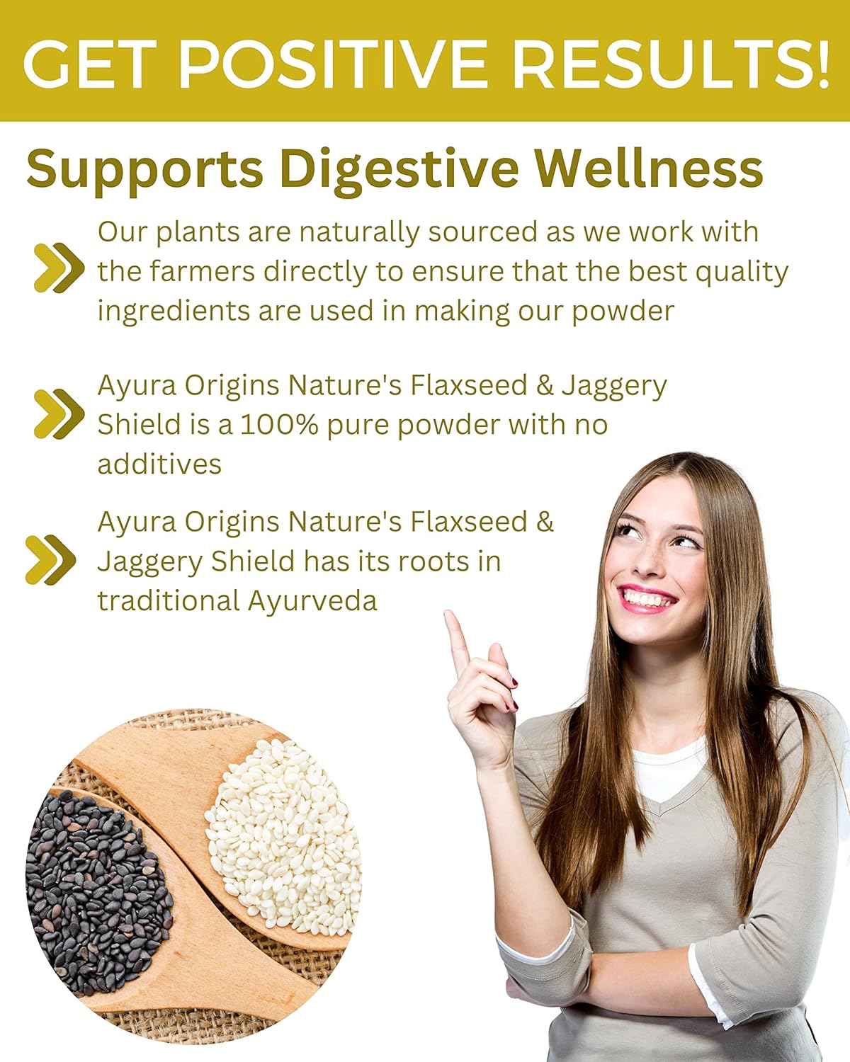 AYURA ORIGINS Nature's Flaxseed & Jaggery Shield (3.53 oz - 50 Servings) - Plant Based Supplement for Gas Relief and IBS Control - Supports Gut Health and Digestion