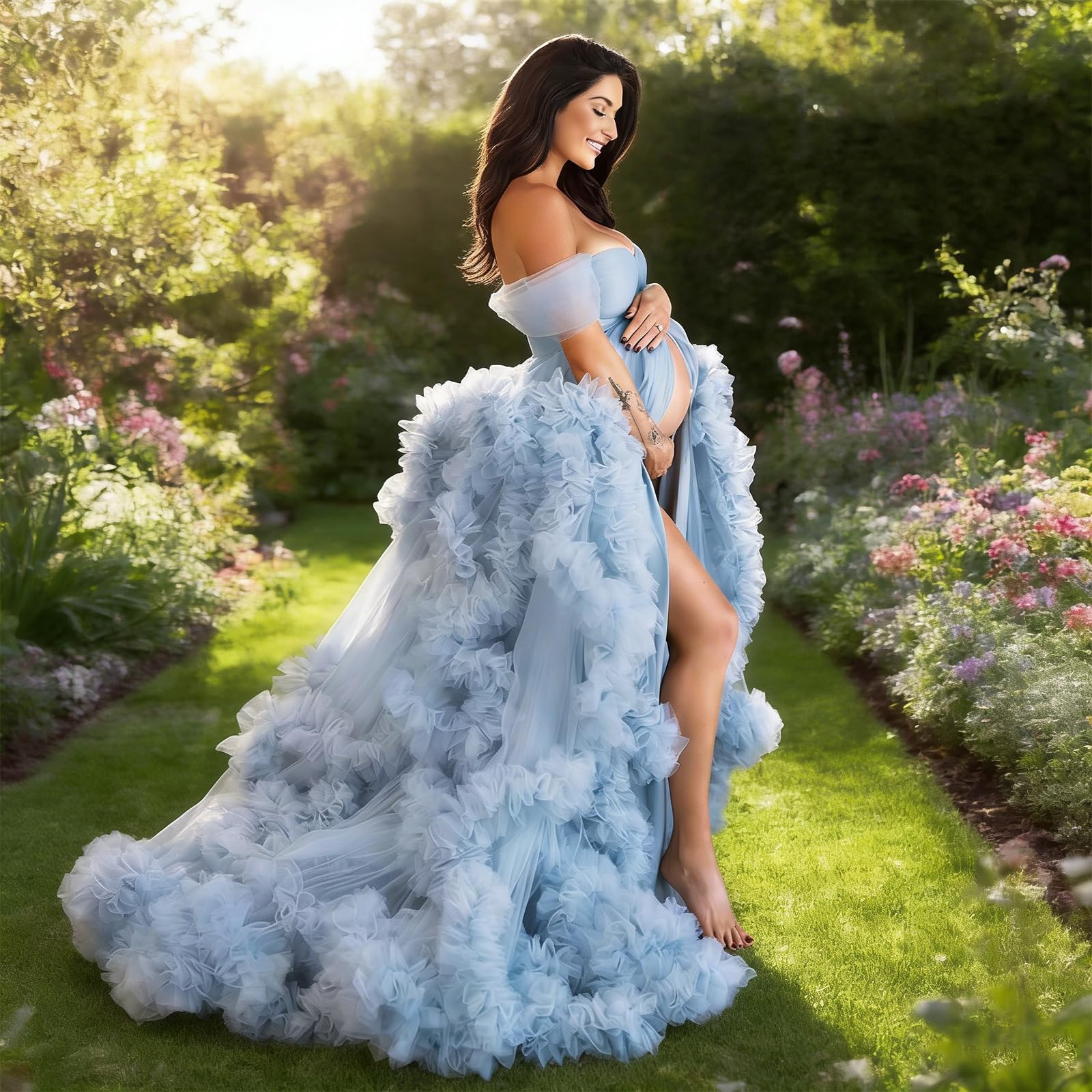 Vestido de maternidad elástico con tela de poliéster ligera, perfecta para fotografía prenatal, vestido de maternidad de poliéster