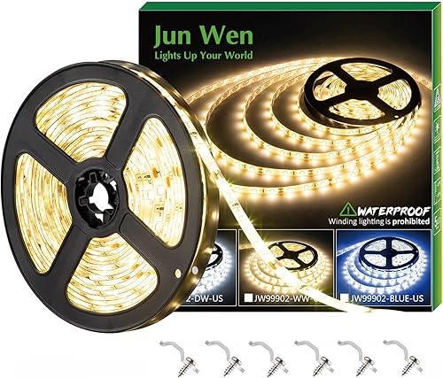 Miniatura 7 de JUNWEN Tira de luces LED blancas de 50 pies, tira de luces LED de 12 V para exteriores, impermeable, flexible, tira de luz LED para interiores,