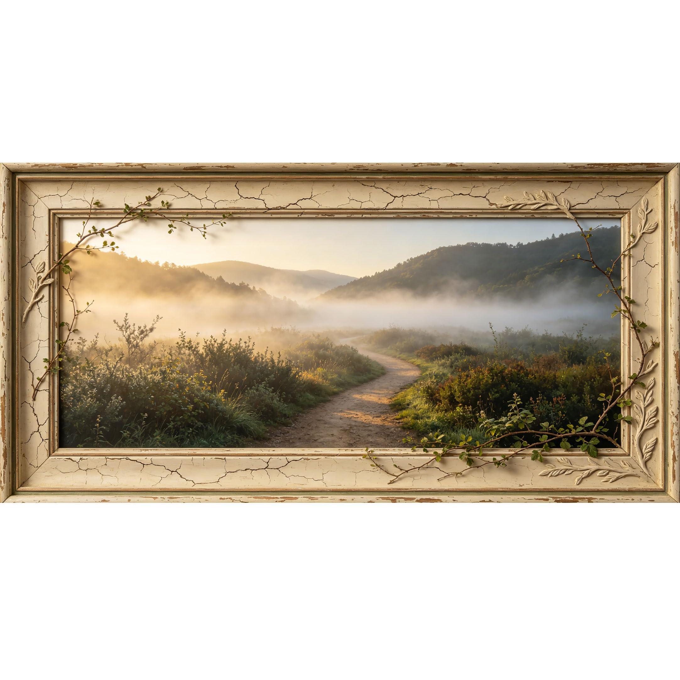 Agglomerix 3D Framed Wall Art Misty Mountain Forest Path Landscape Vintage Oil Painting Large Size SelfAdhesive Removable Wall Decor Prints Artwork for Living Room Bedroom Office