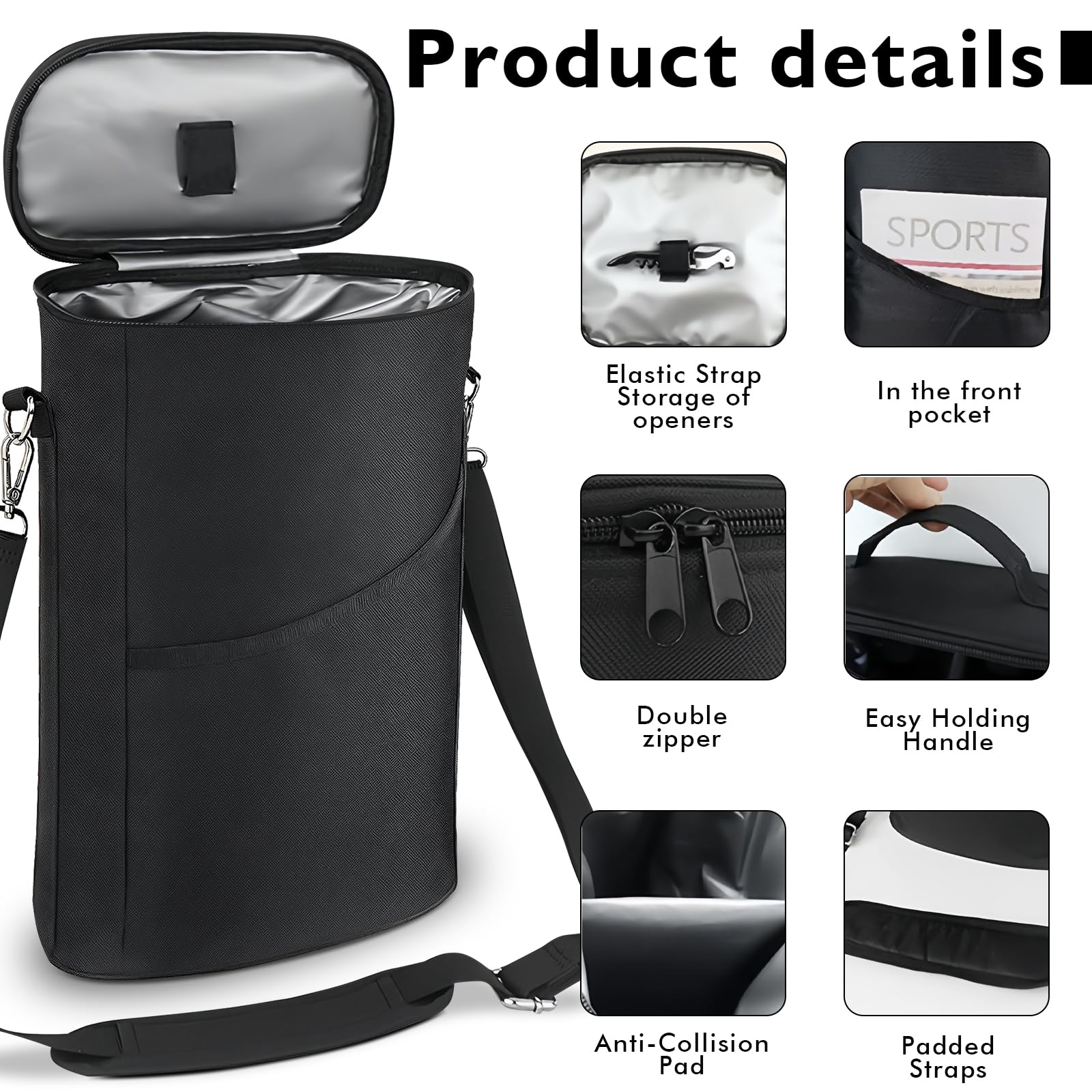 Flaschenkühler pliable Manchon isotherme : WANDGU 2 bouteilles Sac isotherme isolé, Sac isotherme pour bouteilles de vin et de champagne, Grande capacité, pour camping, plage
