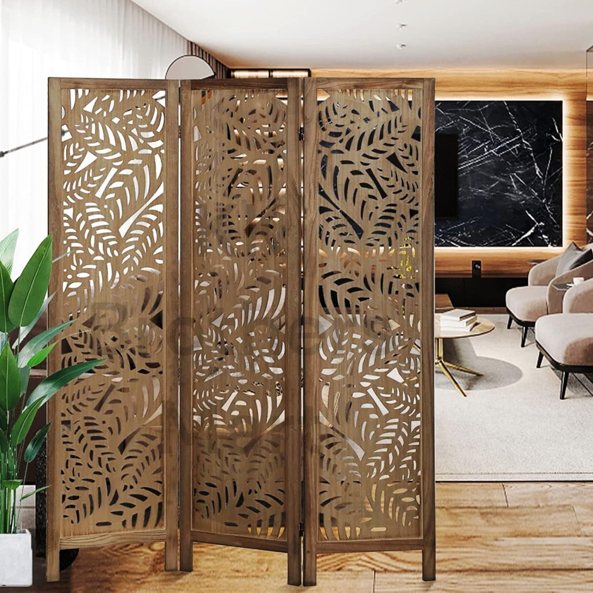 KK Brothers Mart Wooden Room Partition for Living Room | Screen Separator | Room Wall Divider | Wooden Hall Partition Furniture for | Bedroom | Office | Restaurant 3 Panel