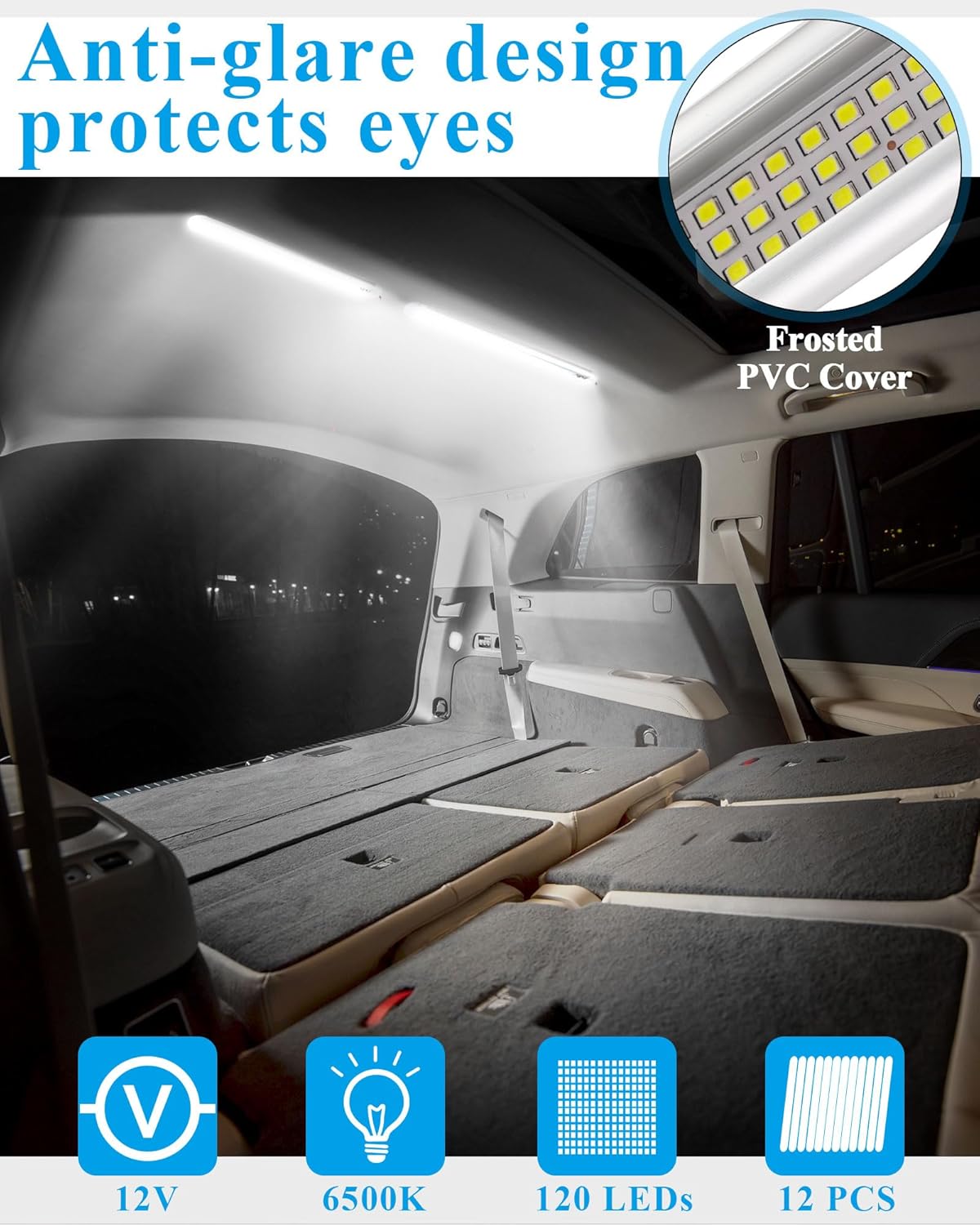 Tallew 12 Pcs 12 Volt LED Strip Lights 12v RV Lights Interior Bar 120LEDs 1500LM Enclosed Boat Trailer Bar with On/Off Switch for Van Cargo Truck Lorry Camper Caravan Motorhome Cabinet