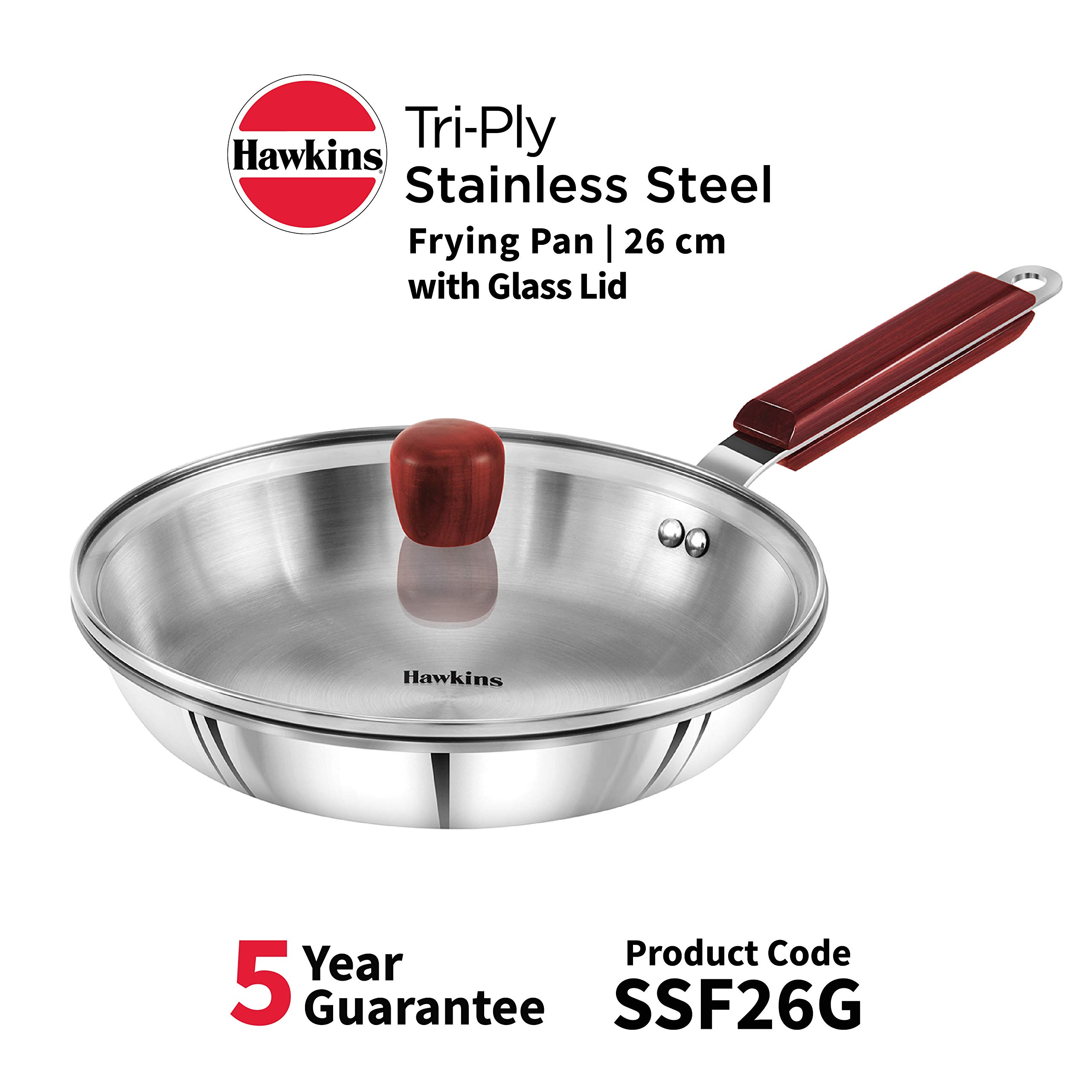Hawkins Tri-ply Stainless Steel Deep-Fry Pan 2.5 L Frying Pan 26 cm with Glass Lid - Image 2 thumbnail