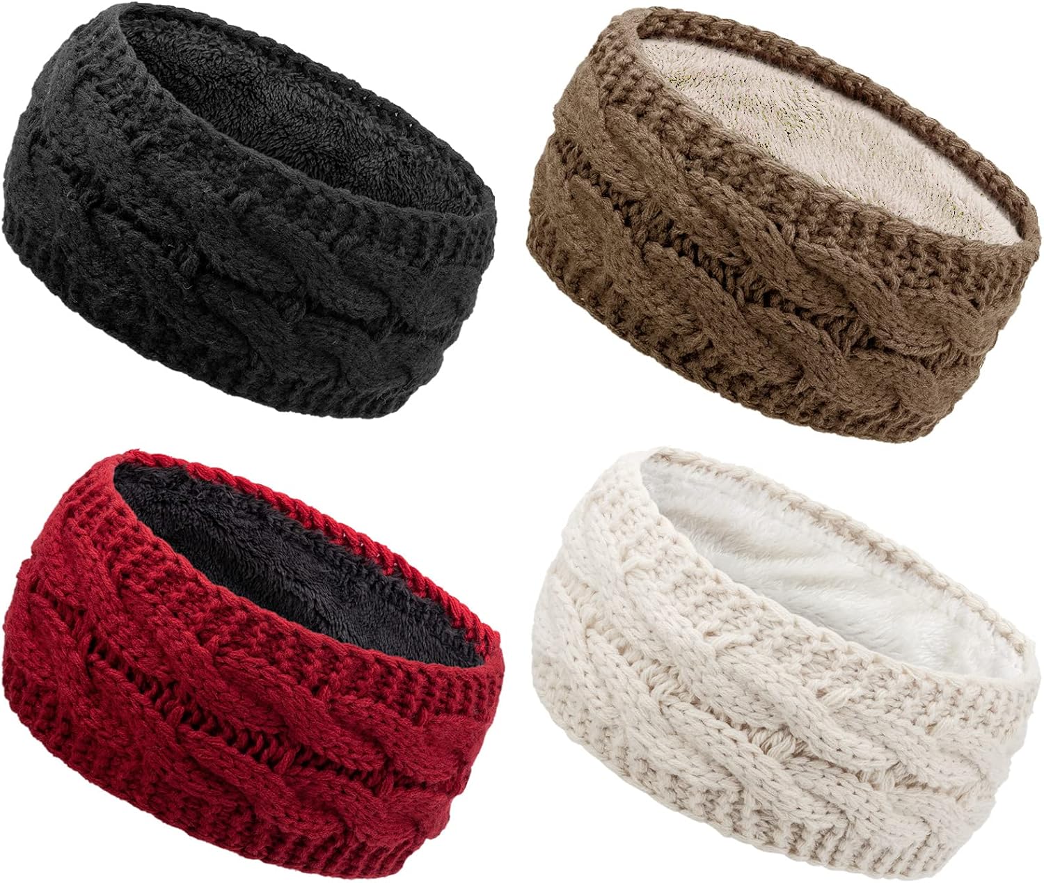 DRESHOW Women Soft Stretch Winter Headbands Fuzzy Fleece Lined Ear Warmer Knit Thick Warm Crochet Headband Winter Accessories