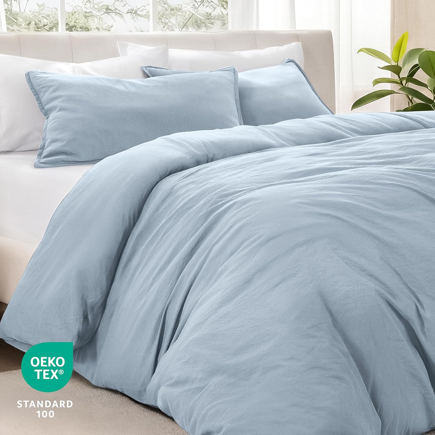 Bare Home Microfiber Duvet Cover Set - Ultra Soft Washed Microfiber - Queen Size - Linen-Like Look - Easy Care - Breathable Fabric - Our Softest Duvet Cover Set (Queen, Dusty Blue)