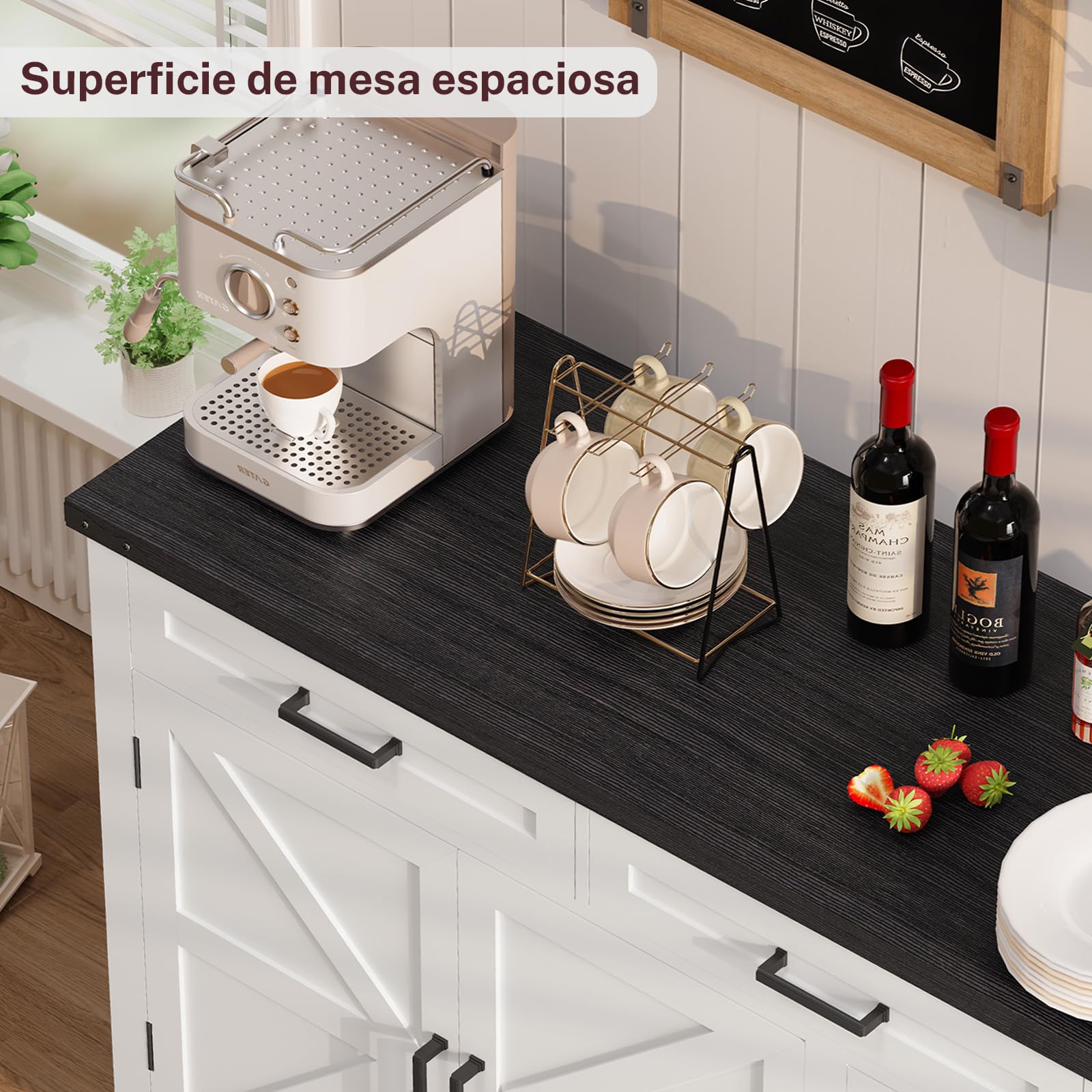 TEENFON 155 cm Aparadores para Salon con 3 Cajones, Aparador Cocina con Estantes Ajustables, Armario Cocin con Encimera para Pasillo Comedor- 155 x 40 x 80 cm - Blanco