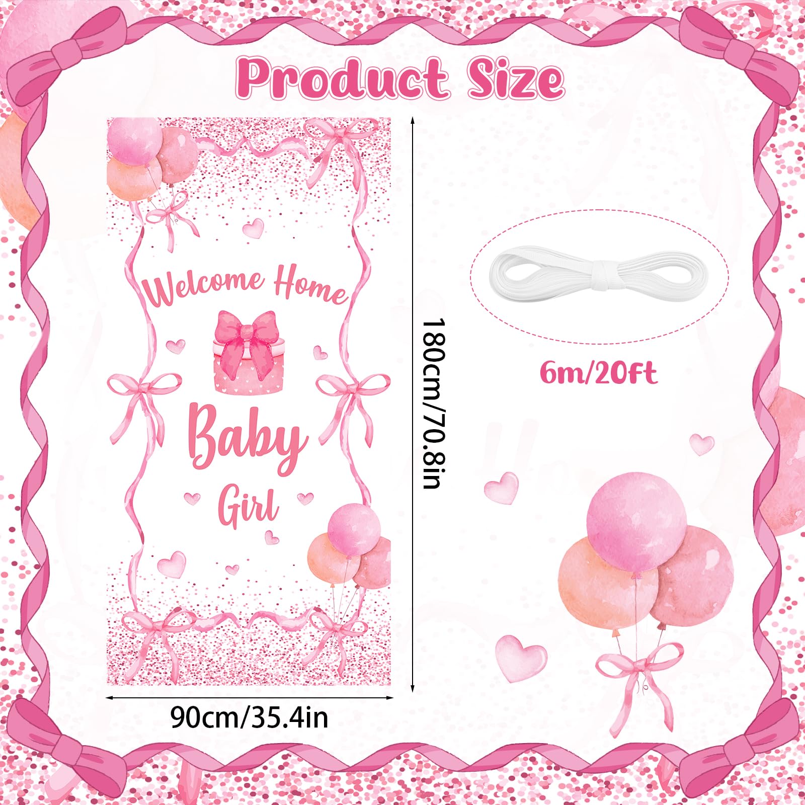 Decoración de pancarta de bienvenida a casa para bebé, decoración de baby shower, diseño de lazo rosa, decoración de coqueta, cubierta de puerta de bebé, telón de fondo para niñas, revelación de