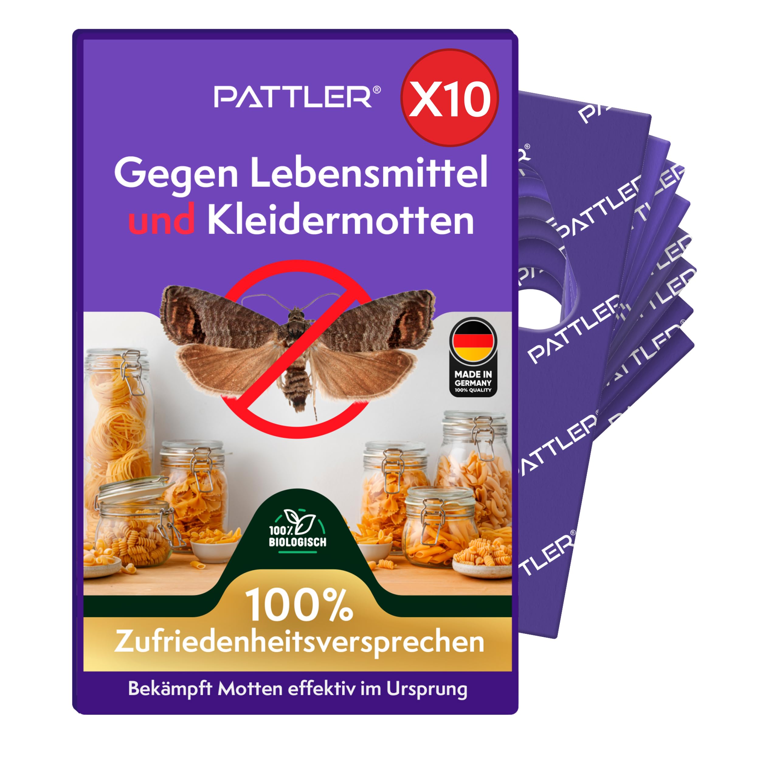 PATTLER® Schlupfwespen gegen Lebensmittelmotten und Kleidermotten - 10 Karten à 4 Lieferungen - Effektiv Motten bekämpfen - Alternative zur Mottenfalle, Mottenspray, Pheromonfalle