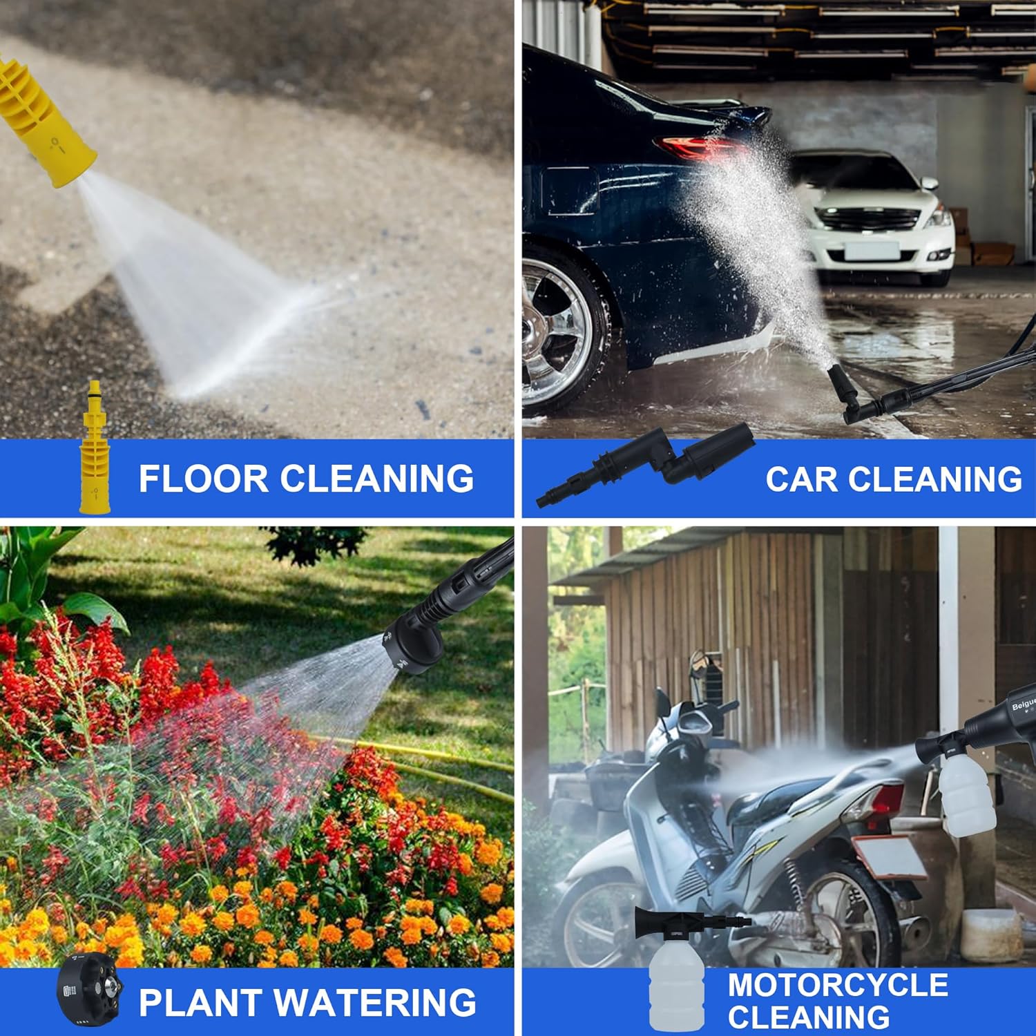 Cordless Pressure Washer 1450PSI, Brushless Motor Cordless Power Washer Gun, 2X4000mAh Battery Pressure Washer, Portable Electric Power Washer with 6-in-1 Nozzel for Car/Floor/Fence/Sidewalk - Image 6