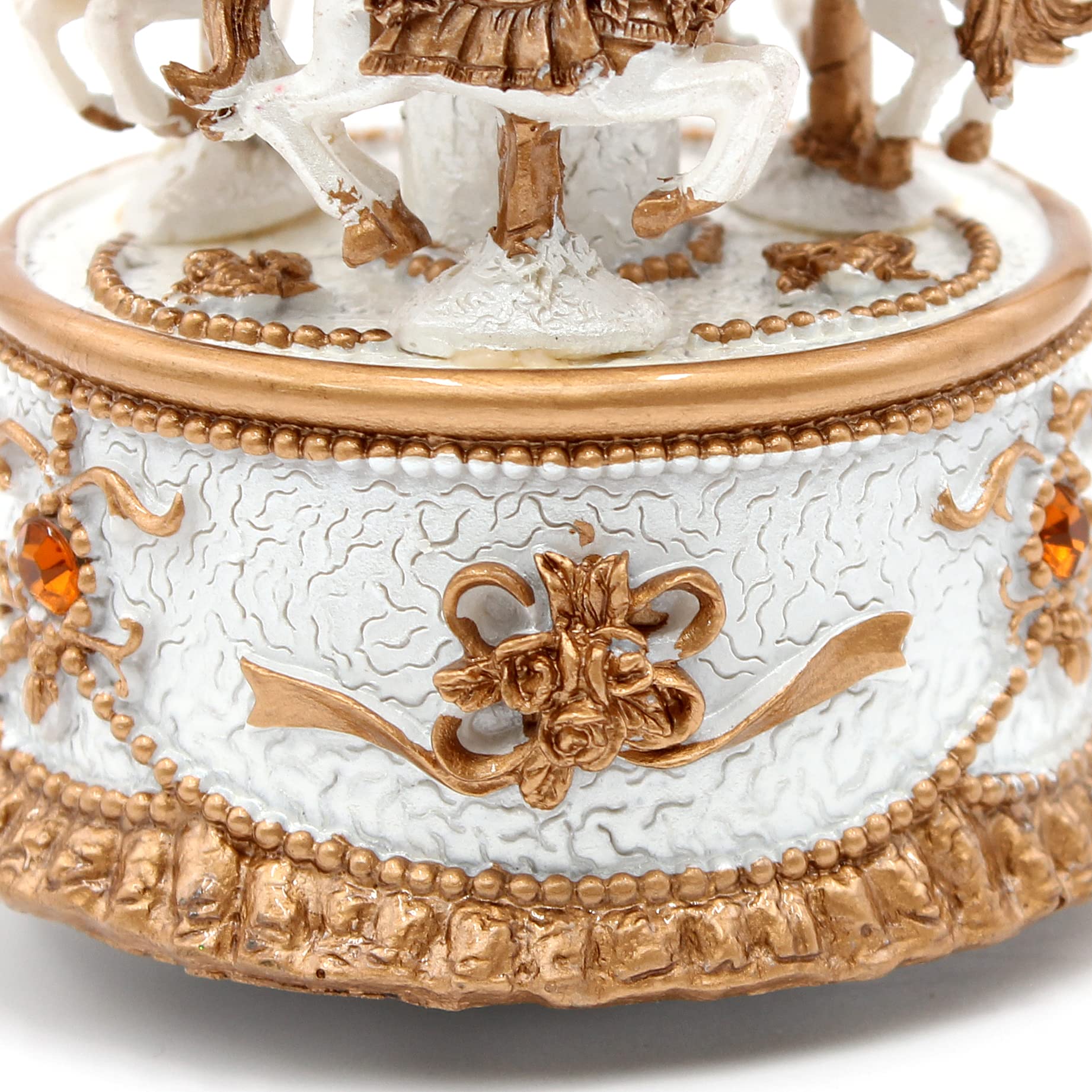 Dekohelden24 Carillon carosello con Suono, in Poly Oro Bianco con Pietre Arancioni, Dimensioni (L x P x A) 14 x 8 x 14 cm