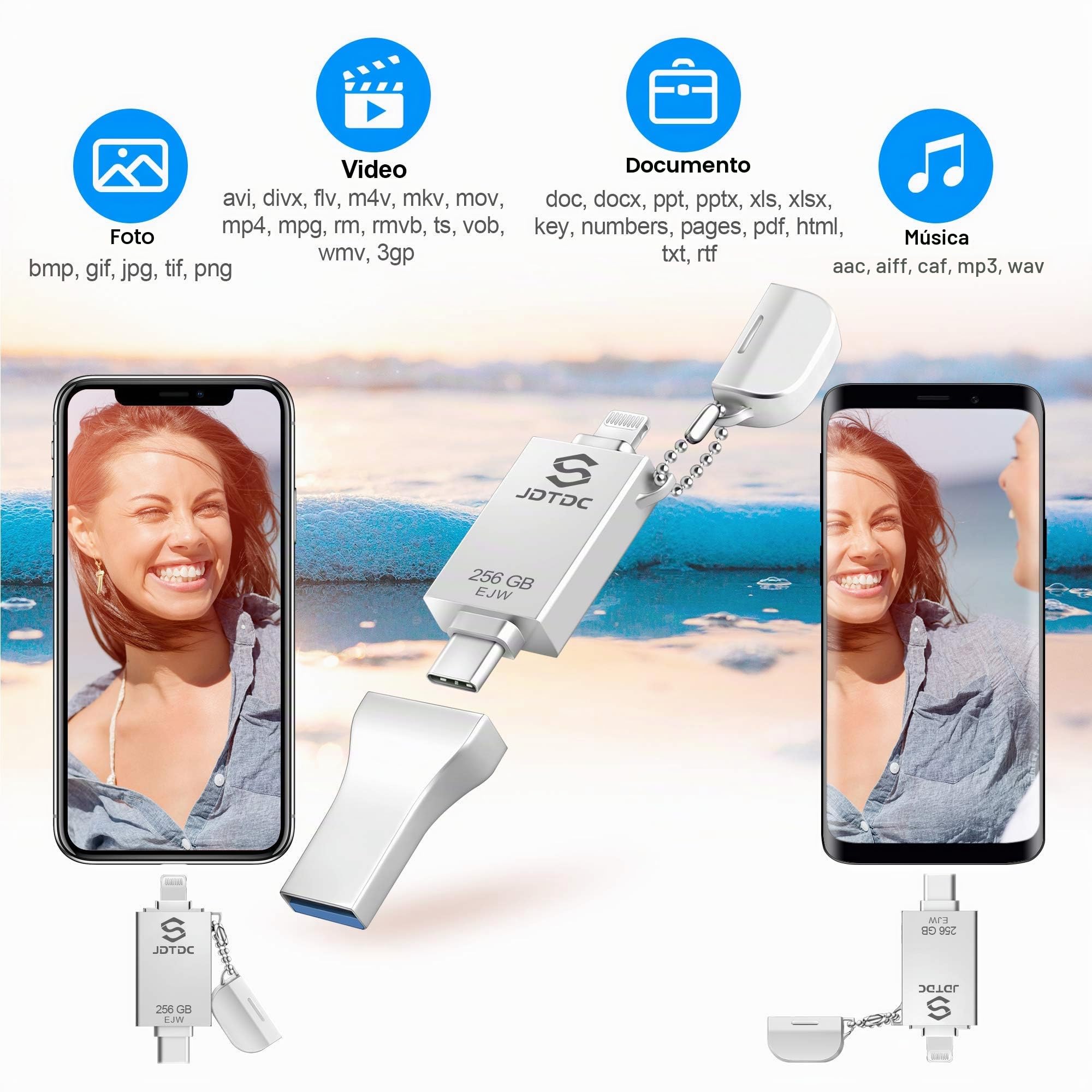 Apple MFi 256GB Memoria USB para iPhone, Pen Drive Lightning, Flash Drive Externo para iPad/Android/PC/Mac, Photostick con Transferencia de Fotos