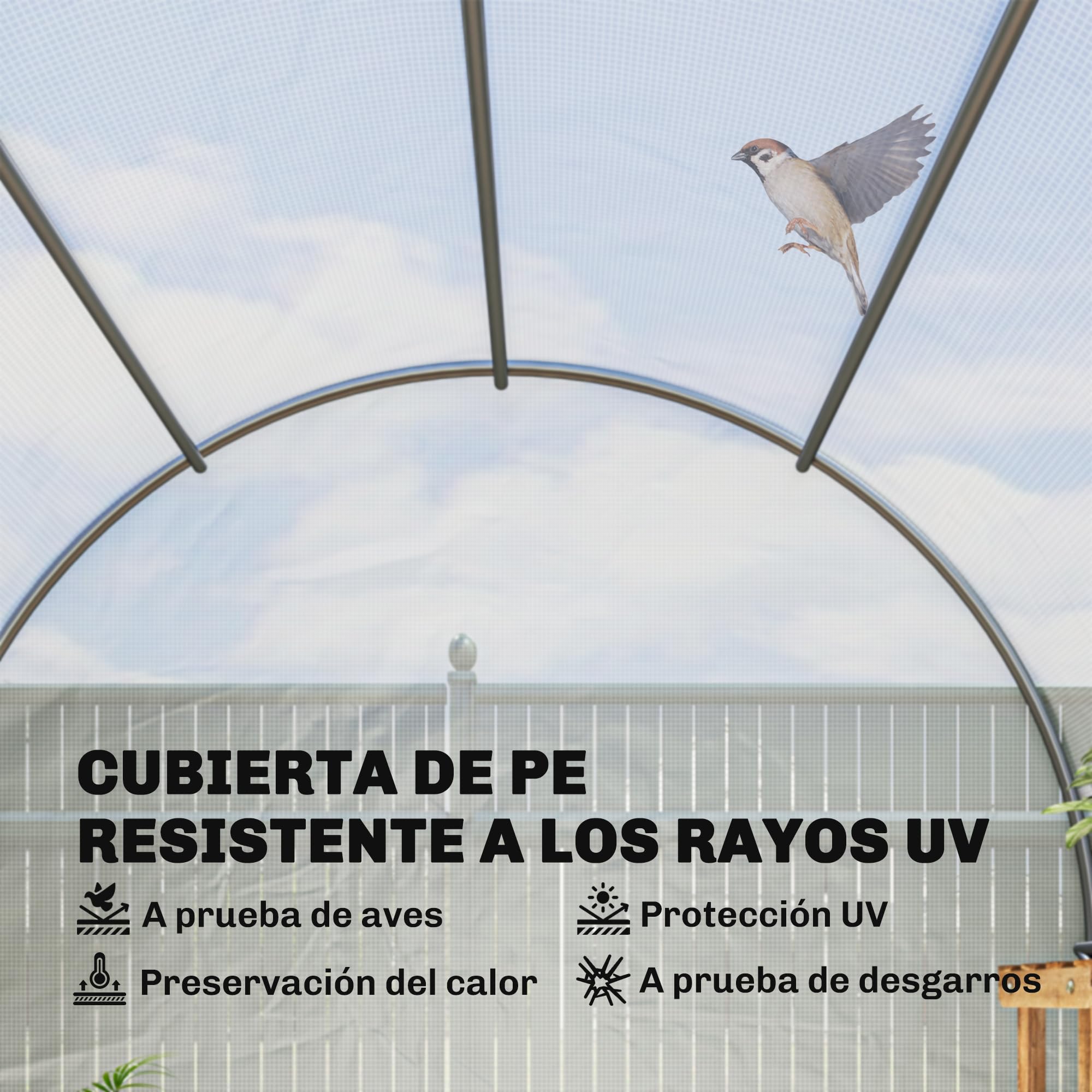 Outsunny Invernadero de Exterior 3,5x2x2 m Invernadero de Túnel con 6 Ventanas de Malla y Puerta Enrollable con Cremallera Invernadero de Huerto Anti-UV para Patio Jardín Blanco