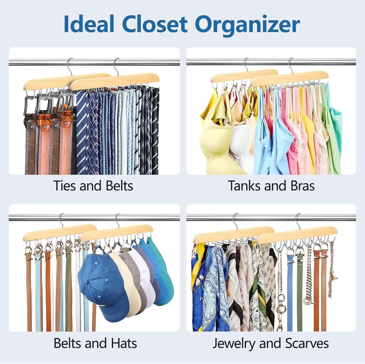 Tie Rack & Belt Hanger 2 in 1 Tie Hanger Space Saving Max 42 Belts& 60 Ties Capacity for Closet Organizers and Storage, Sturdy Wood Belt & Tie Collection Organizer(Wood, 2Pack) image 5
