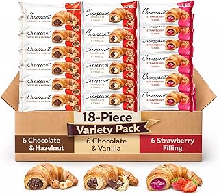 Croissant Variety Pack – 18 Individually Wrapped Croissants, 6 Chocolate Hazelnut, 6 Chocolate Vanilla & 6 Strawberry Filling, 45g each – (Pack of 18)