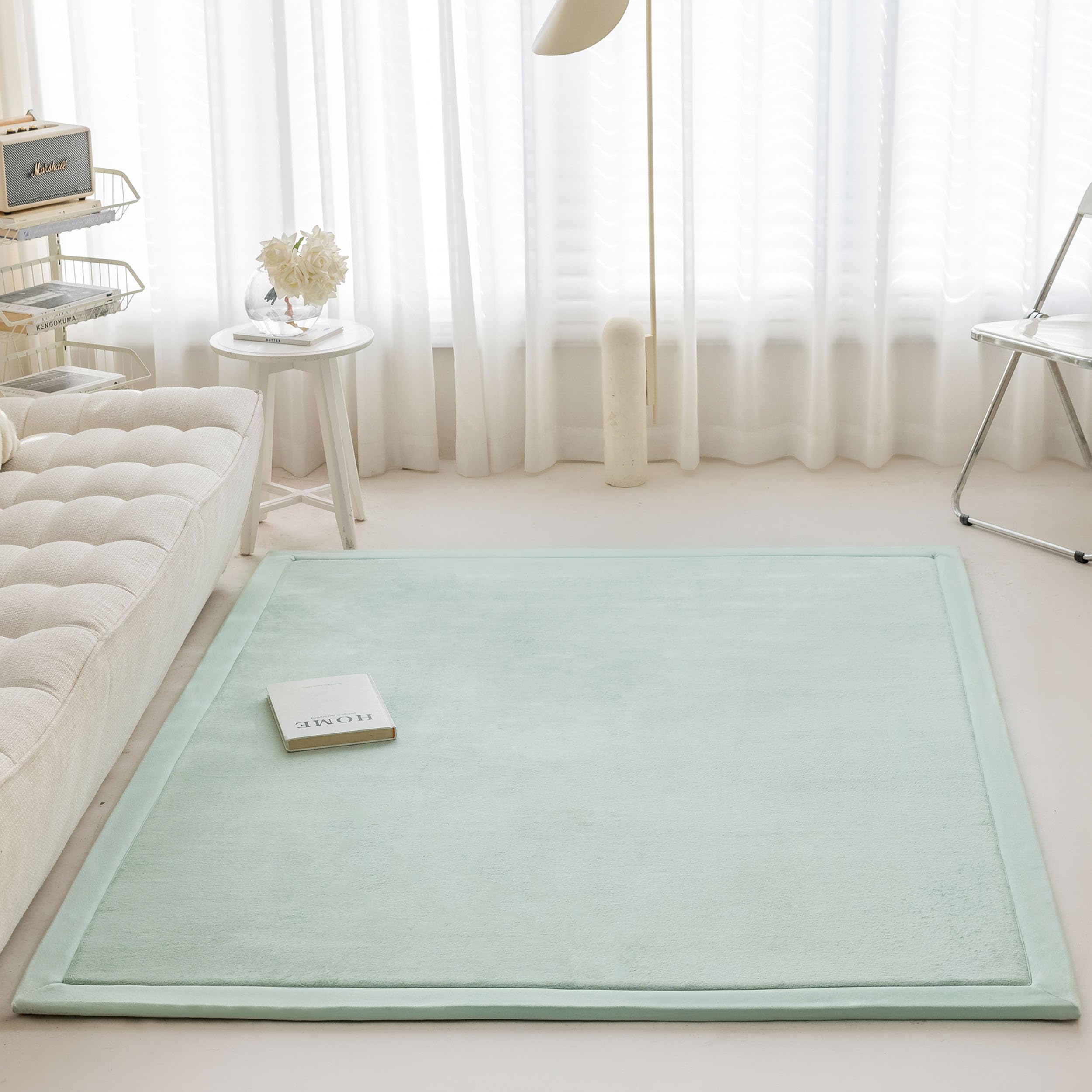 IOTXY Koralle Samt Teppich für Kinder - Samtmatte, krabbelteppich Baby, Krabbeldecke für kinderzimmer und Wohnzimmer, Hellgrün, 150 x 150 cm