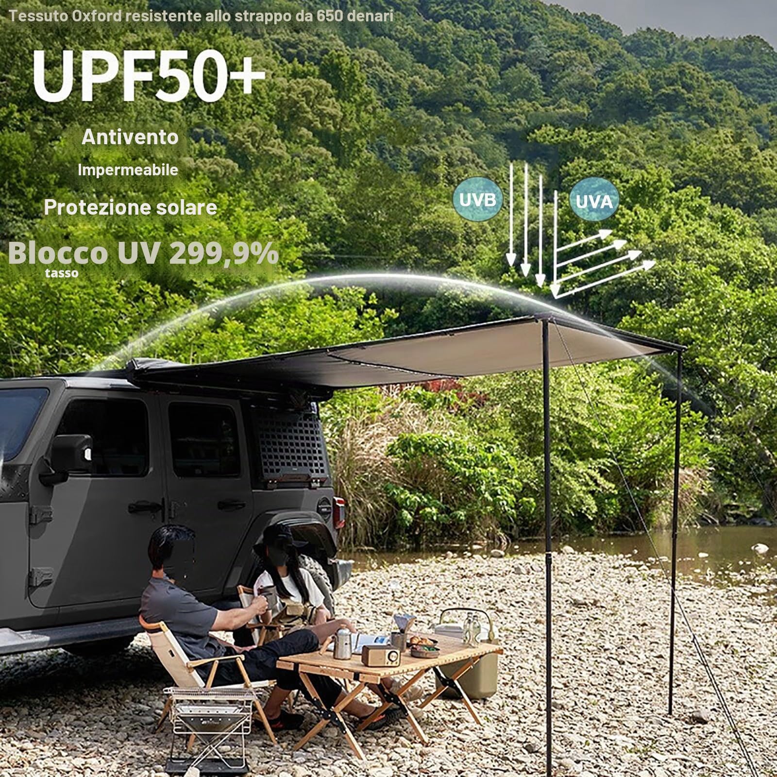 Tenda Campeggio Auto Tendalino per Auto PU5000mm 160x250cm per SUV Camion Furgone