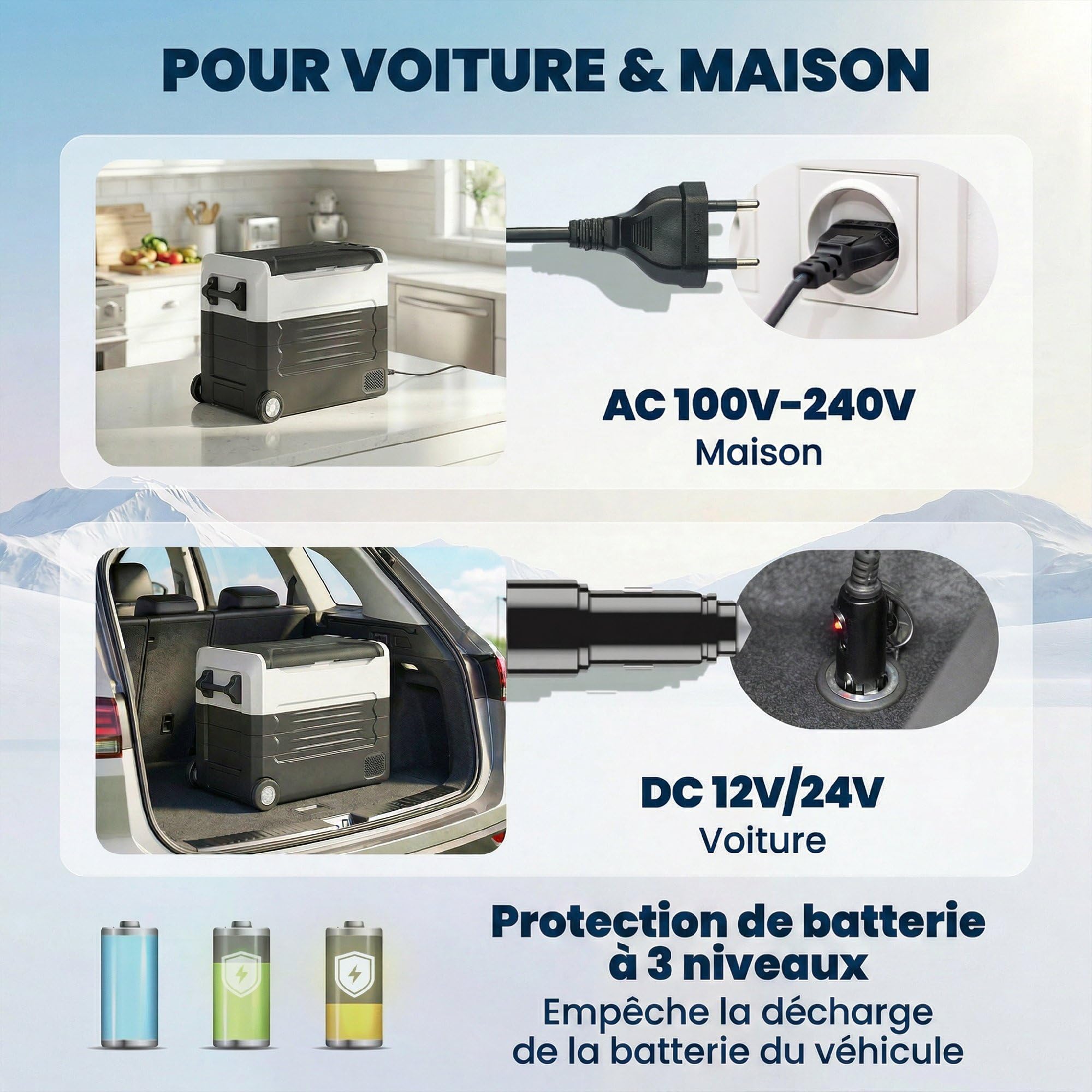 Outsunny Glacière Électrique Voiture 50L - Réfrigérateur Portable à Compression -20 à 20 ℃ Charge 300kg - Frigo de Voiture Double Zone, Refroidissement Rapide, App - 12V 24V 220V Van Camping-car, Noir