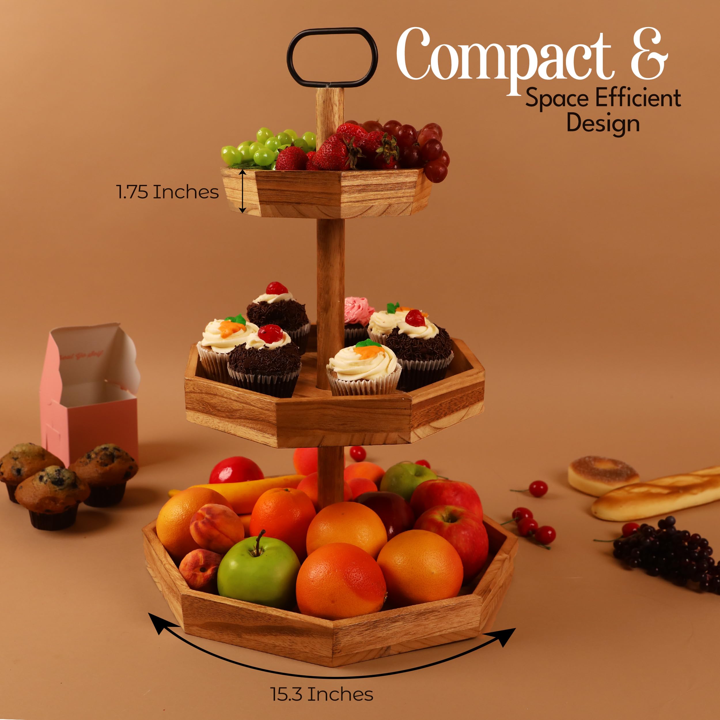 3 Tier Cupcake Stand - Durable Wooden Cupcake Stand, Versatile Tiered Tray Stand, Aesthetic Rustic Cupcake Stand for Wedding, Parties, Gatherings & Decoration