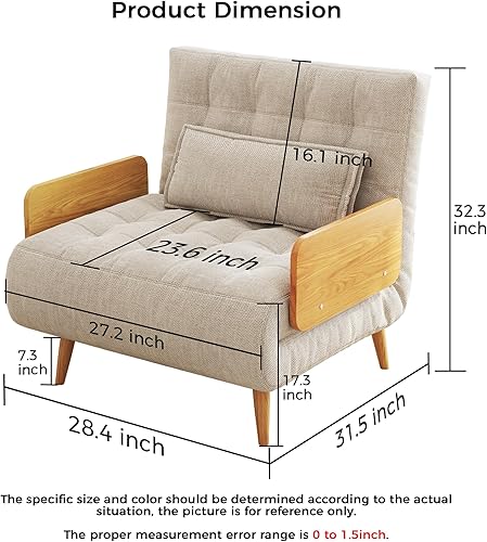 Miniatura 3 de JASIWAY Silla convertible para adultos, silla futón convertible 3 en 1 de lino con almohada, sofá cama individual plegable, cama de invitados para