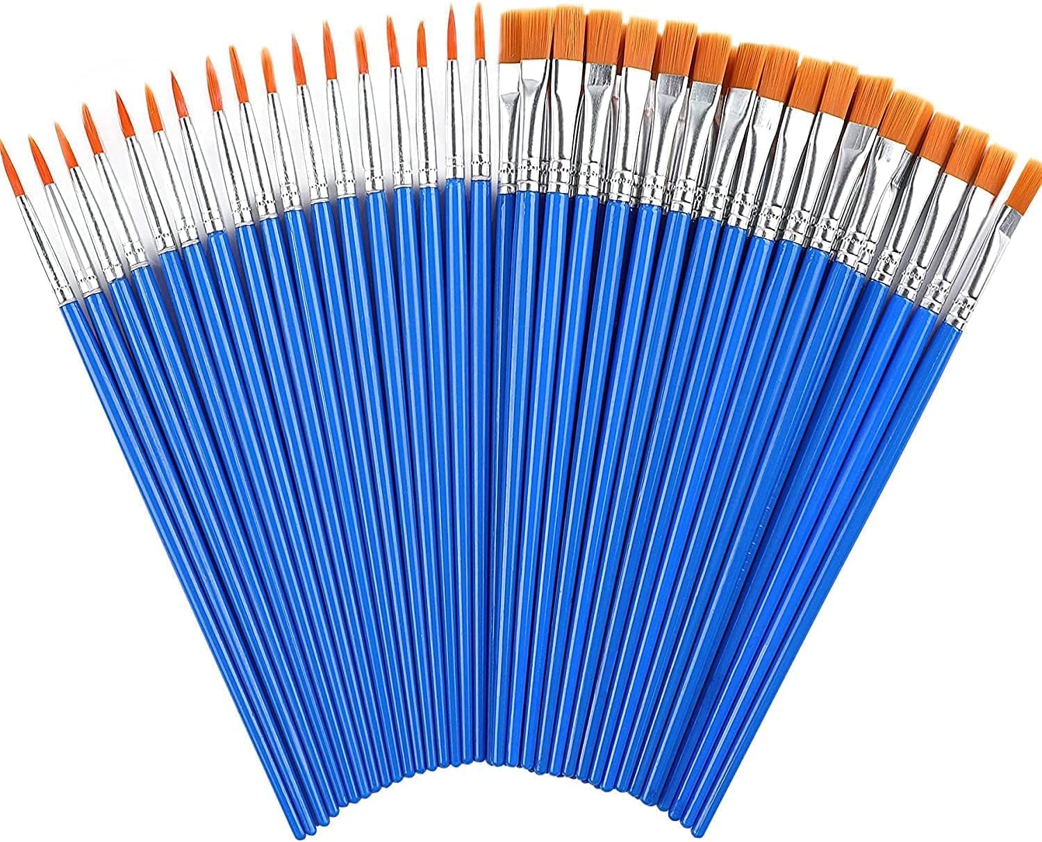 Minta 60 PCS Paint Brushes, Oil paintbrush, Round Flat Small Brush Bulk, Artist Paint brushes, Easy Use and Maintenance, Suitable For Detail Painting Flat Paint Brushes Sets, Blue