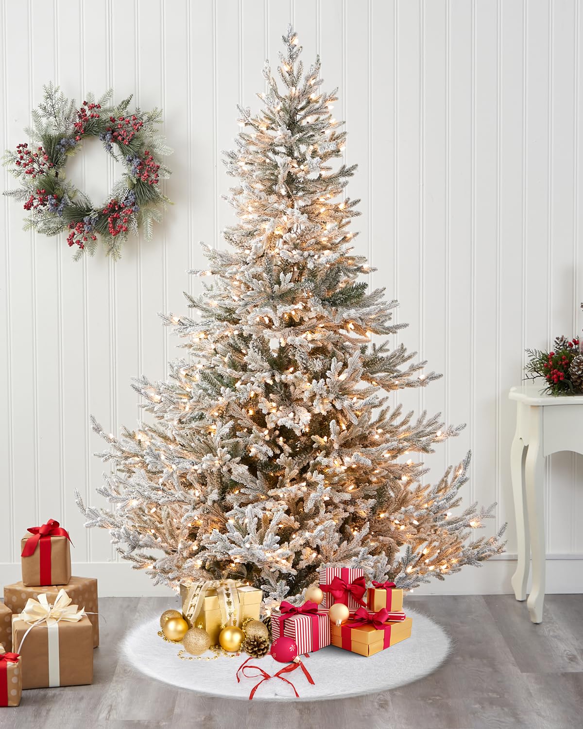 Gonna albero di Natale rotonda 150 cm copre piede albero di Natale bianco peluche base albero di Natale per la decorazione dell'albero di Natale