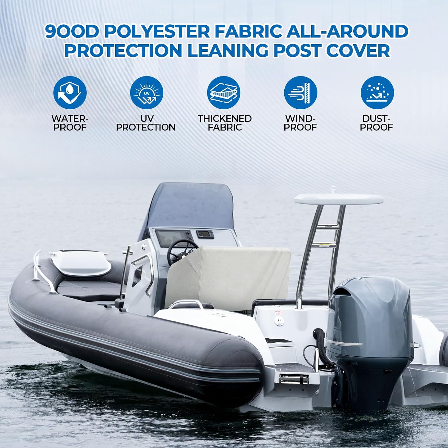 Waterproof Universal Leaning Post Cover, Marine Grade Polyester Boat Swing Back Seat Cover, Heavy Duty Center Console Boat Seat Protector, 47" H x 41" W x 24" D, Gray