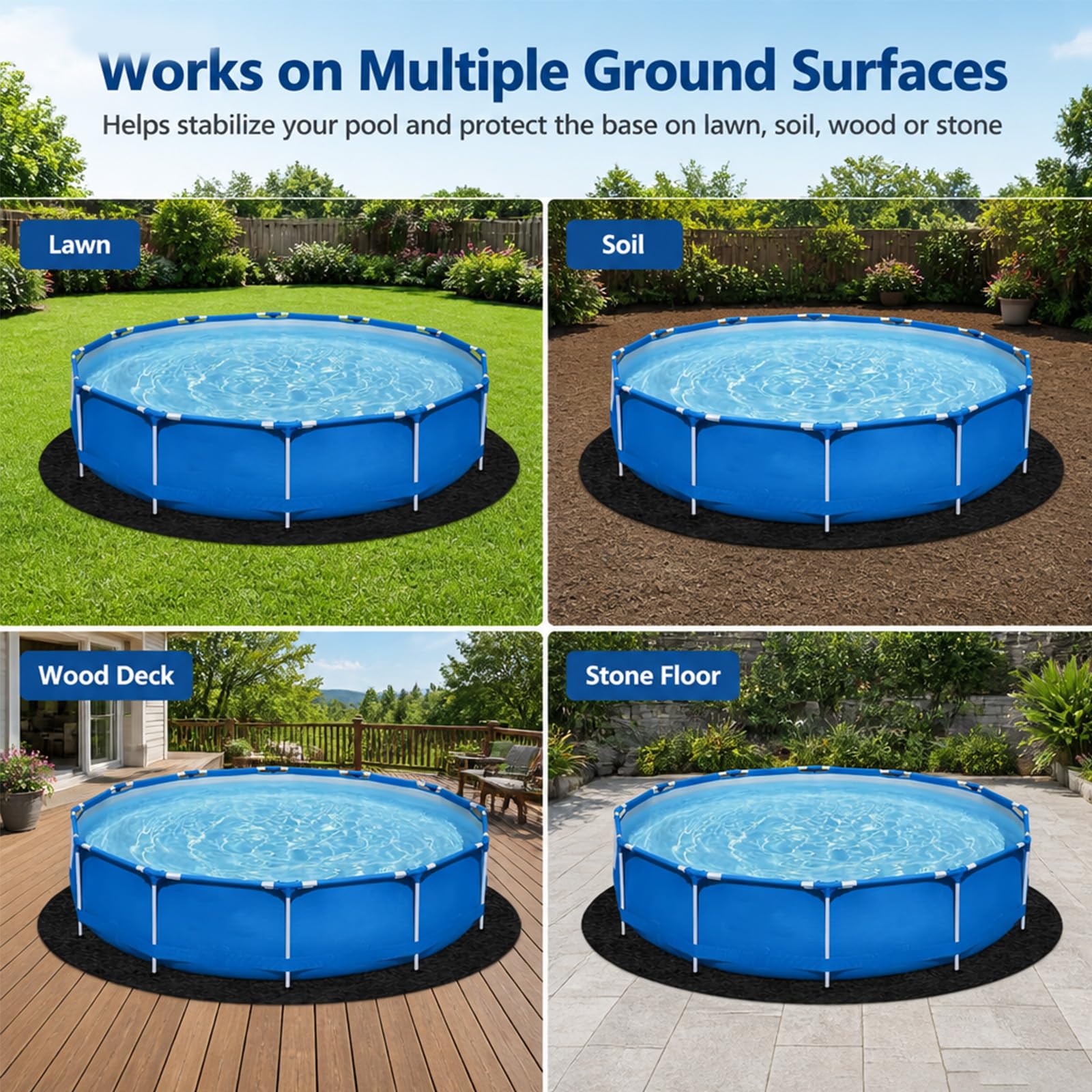 Poolunterlage Rund 4M, Pool Unterlage Outdoor, Rund Faltbarer rutschfeste Poolmatten, Pool Bodenplane Bodenmatte, Reißfest Whirlpool Unterlage für Hinterhof Garten Rasen