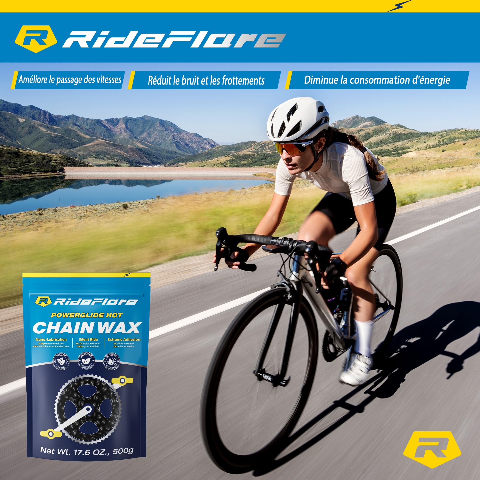 RideFlare Premium Cire pour chaîne 500g – Lubrifiant à chaud pour chaîne de vélo avec formule ultra-faible friction – Cire pour vélo durable et écologique pour une protection supérieure du groupe