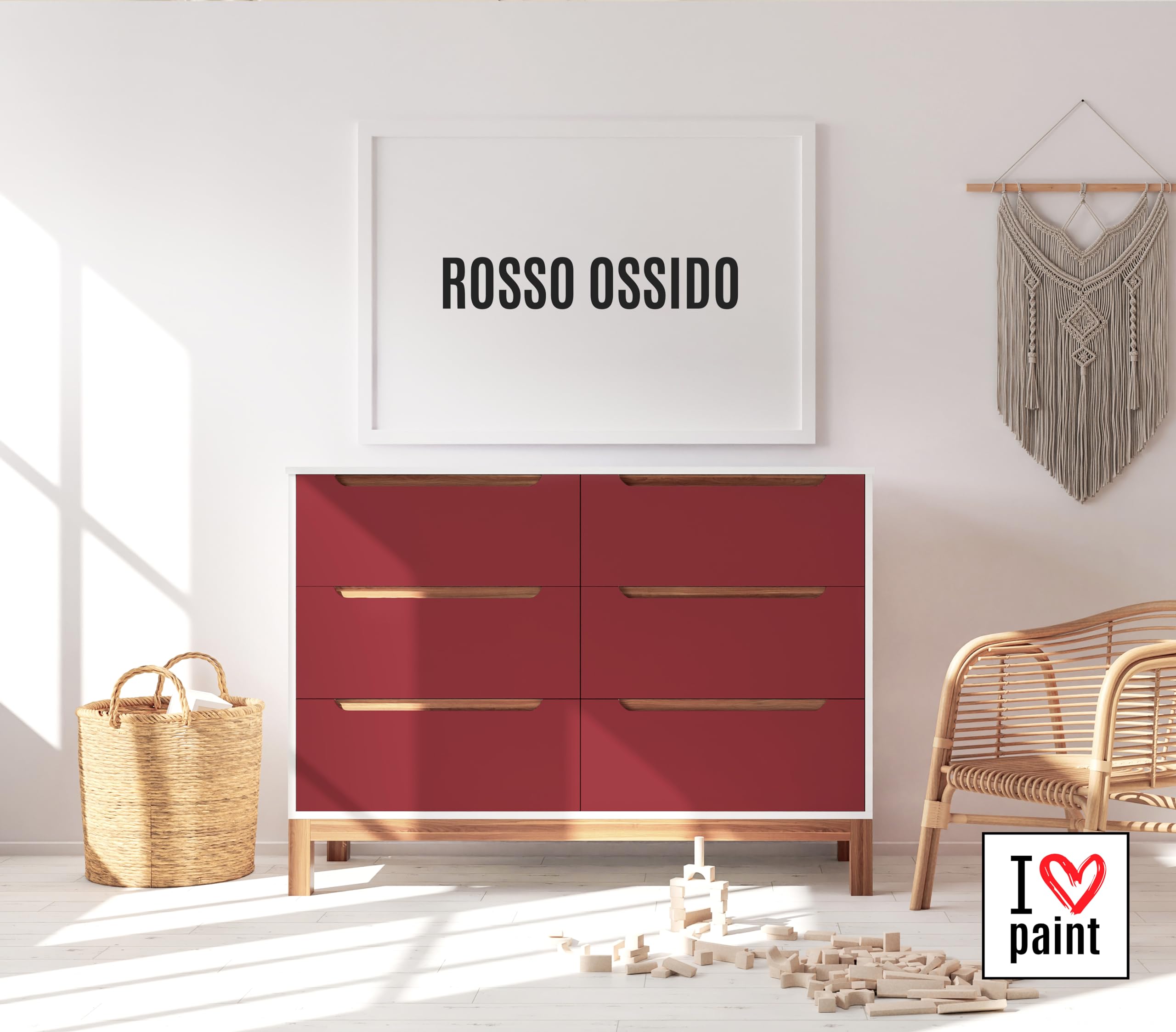 I Love Chalk Paint – Kit Completo Vernice, Finitura e Pennello - Pittura Senza Carteggiare – Colore Rosso Ossido (375ml Chalk Paint + 375ml Finitura + Pennello 40mm)