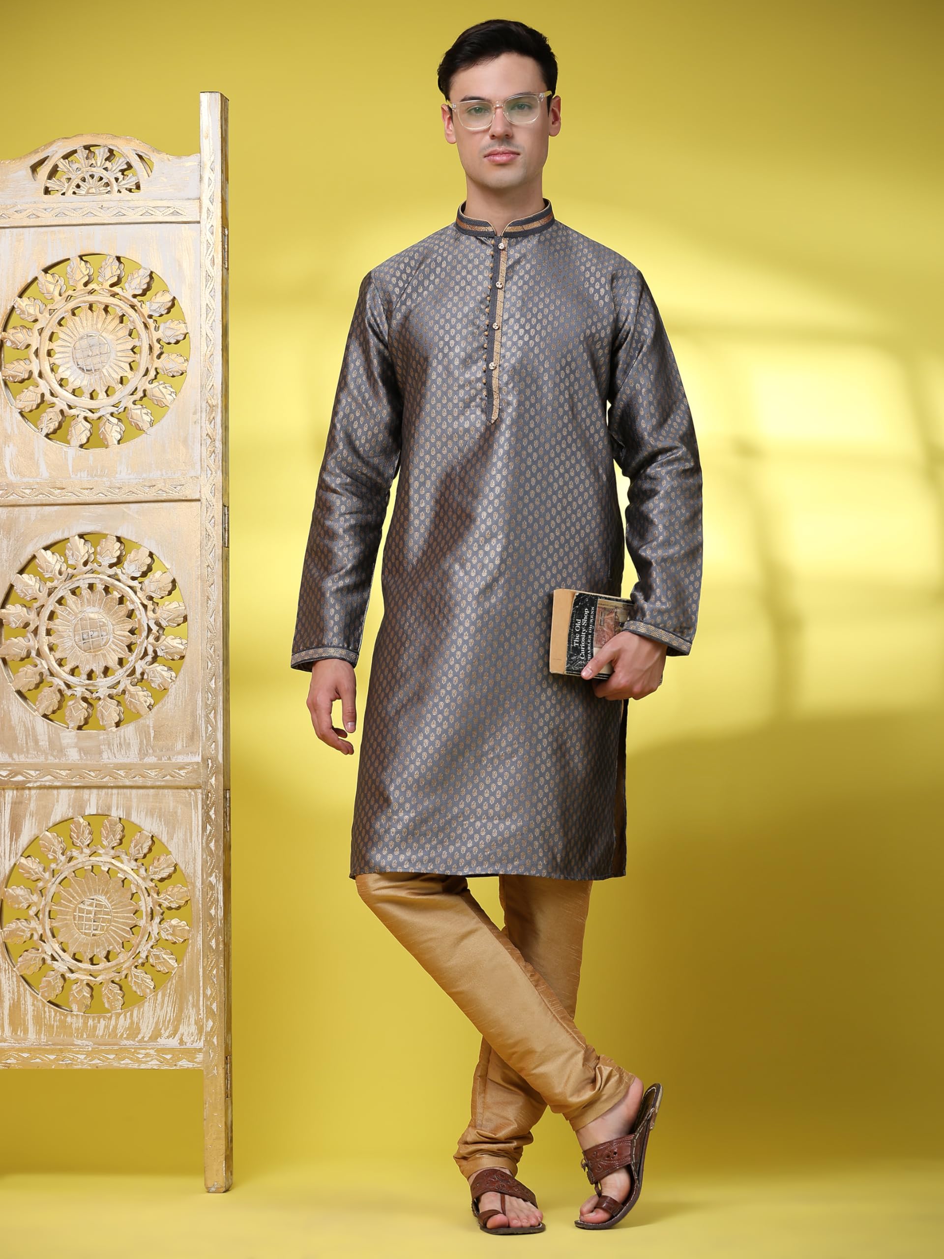 SKAVIJ Herren Indische Ethnischen Traditionell Kurta Pyjama